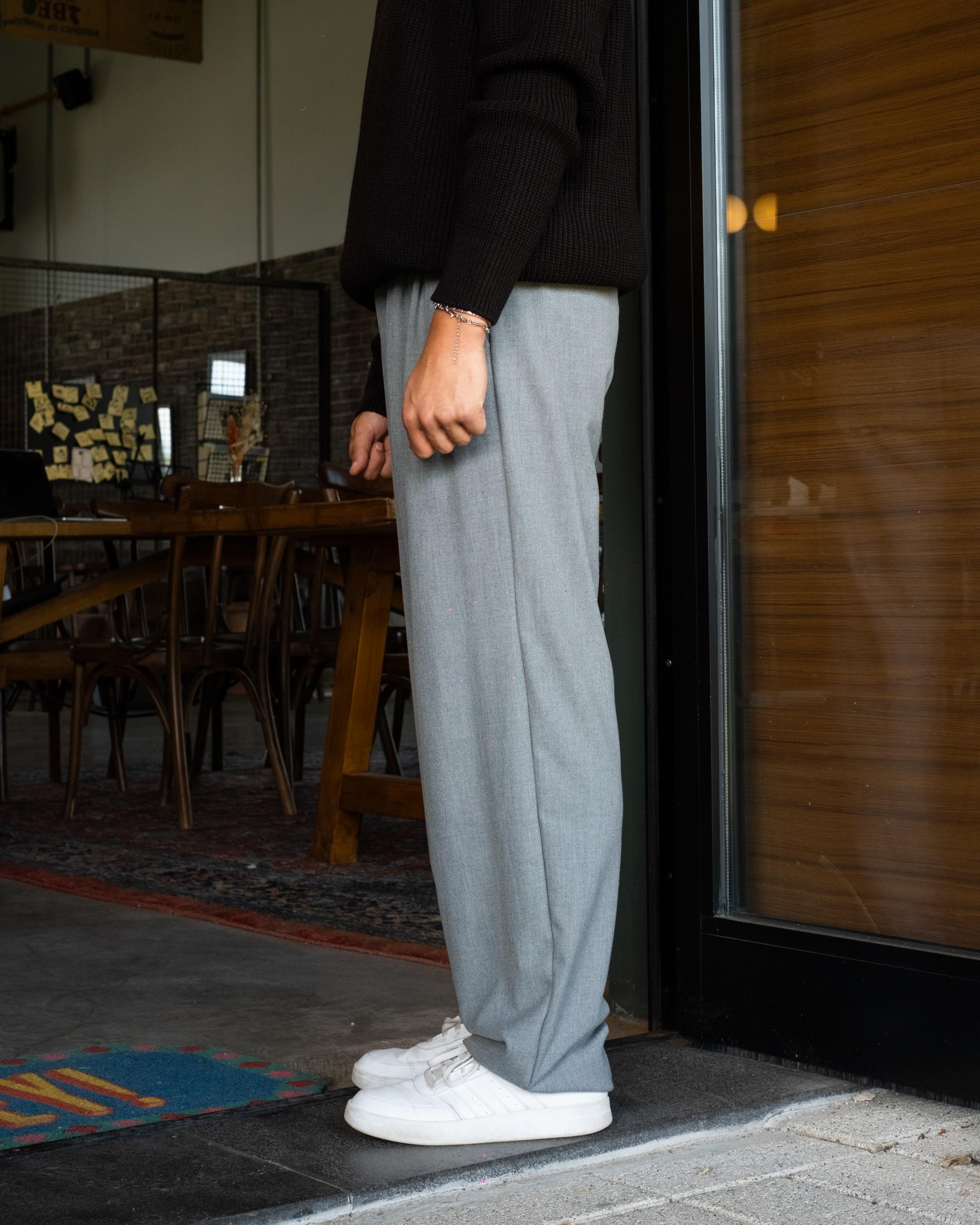 Gri Basic Baggy Kumaş Pantolon
