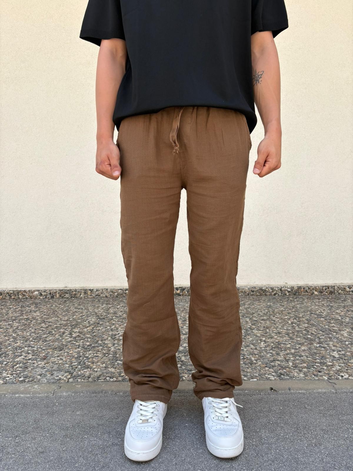 Kahve Unisex Straight Muslin Pantolon