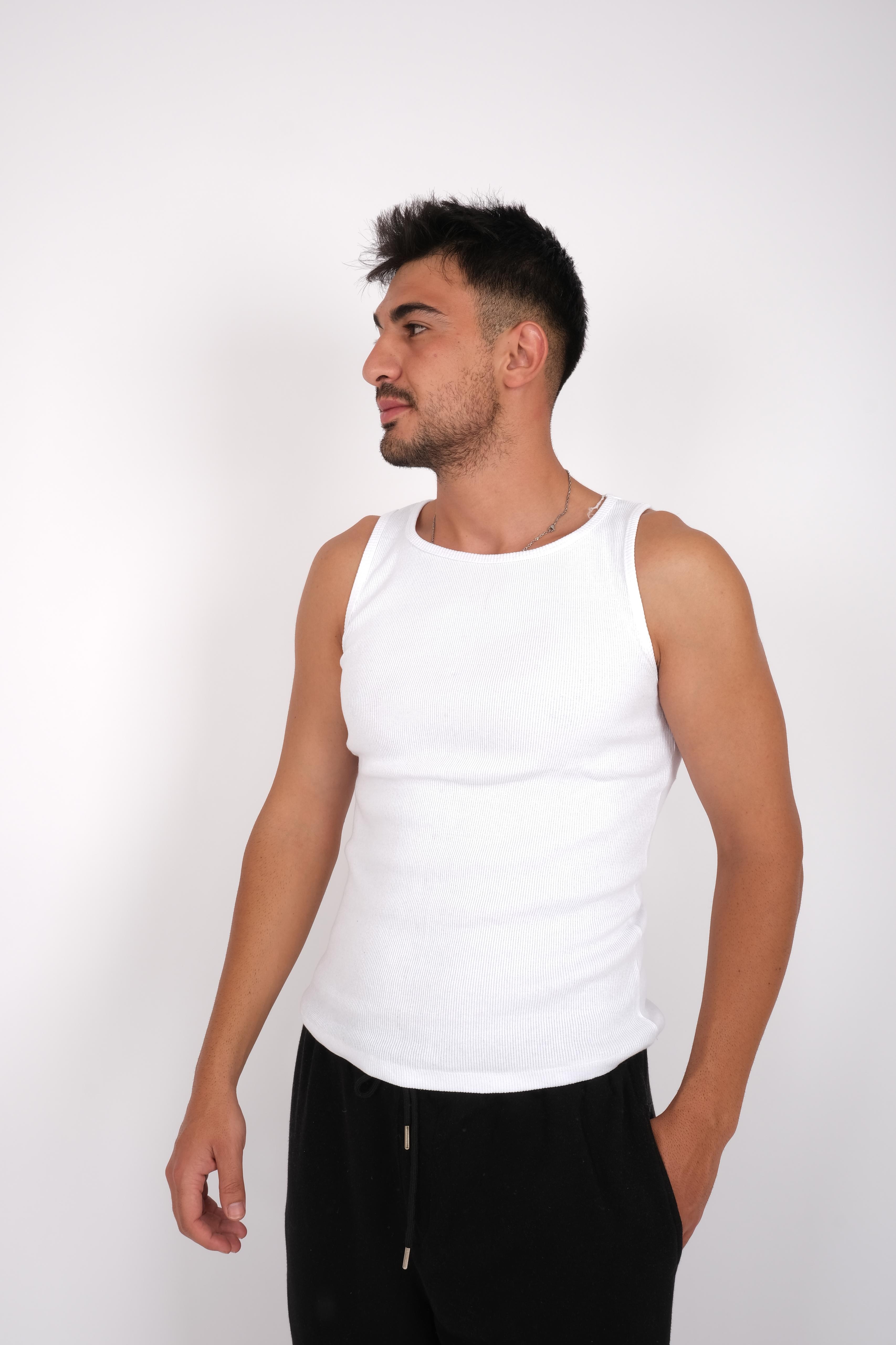 Ribbed Straight Tank -White