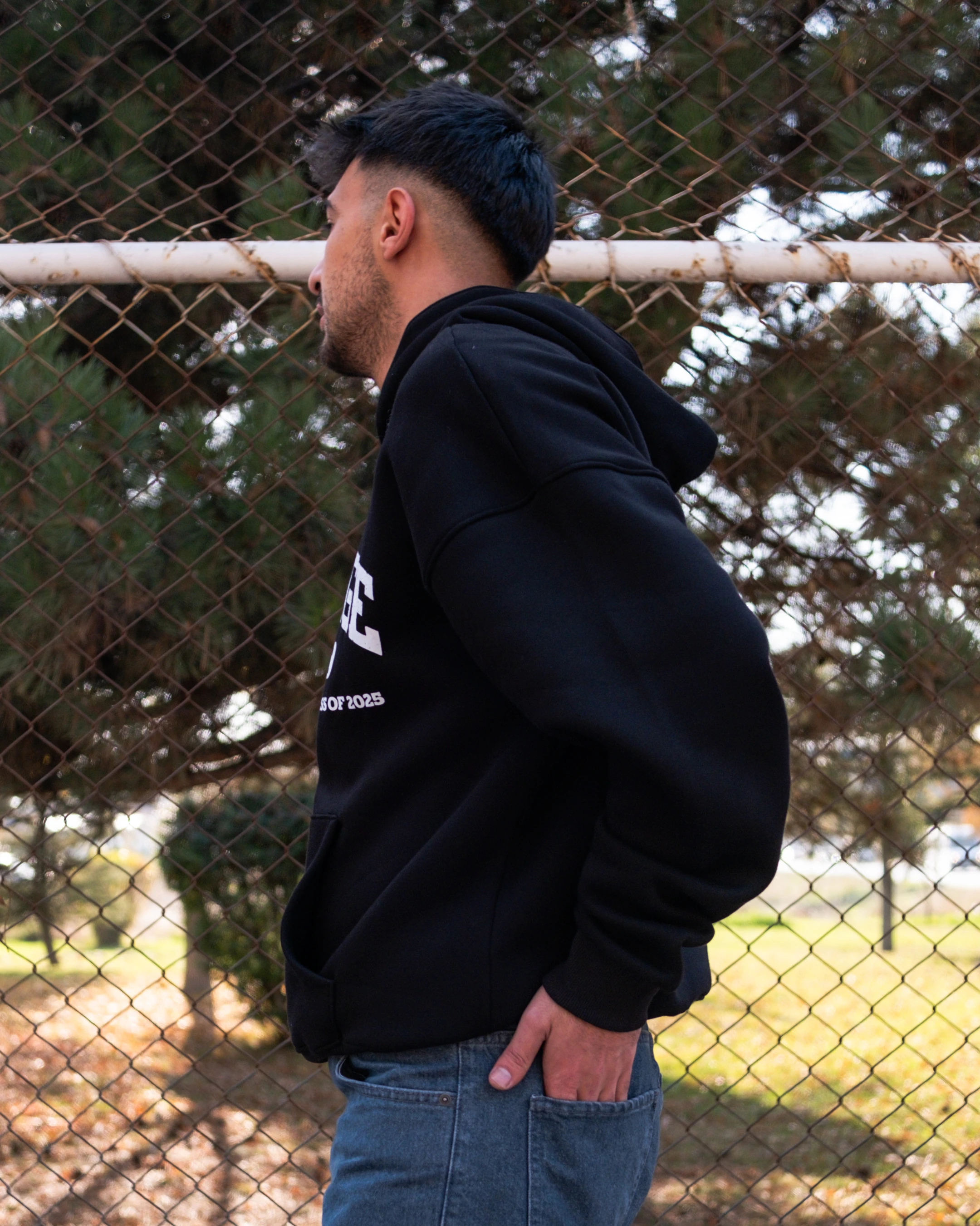 College Printed Oversized Hoodie Siyah