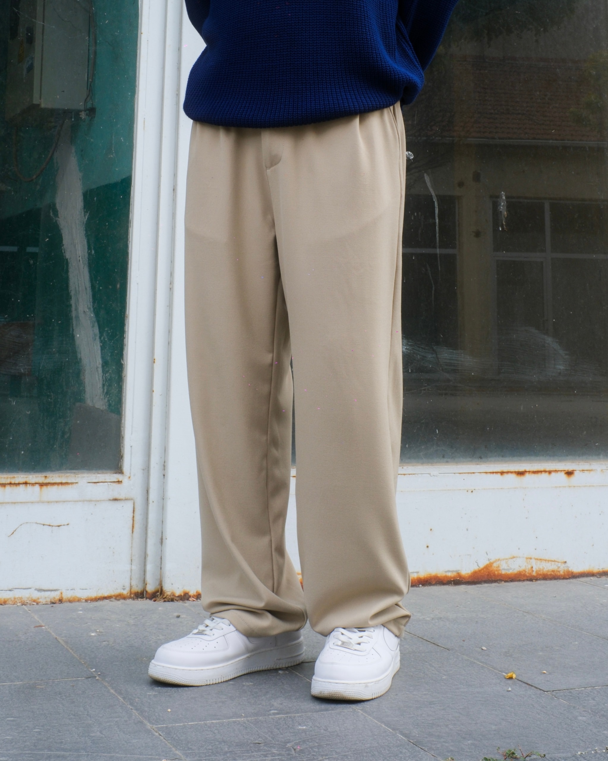 Bej Baggy Kumaş Pantolon