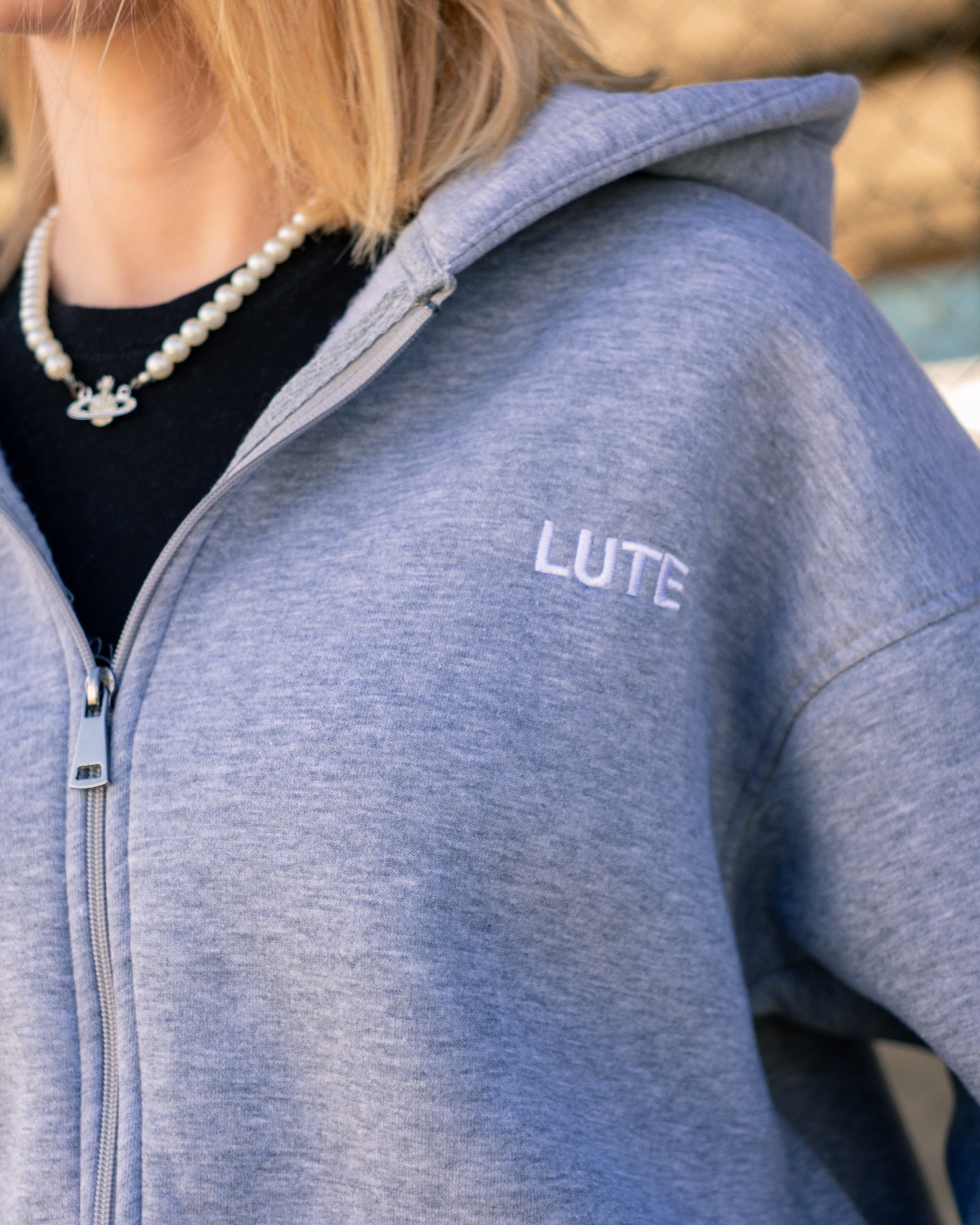 LUTE Gri Premium Oversize Zip Hoodie