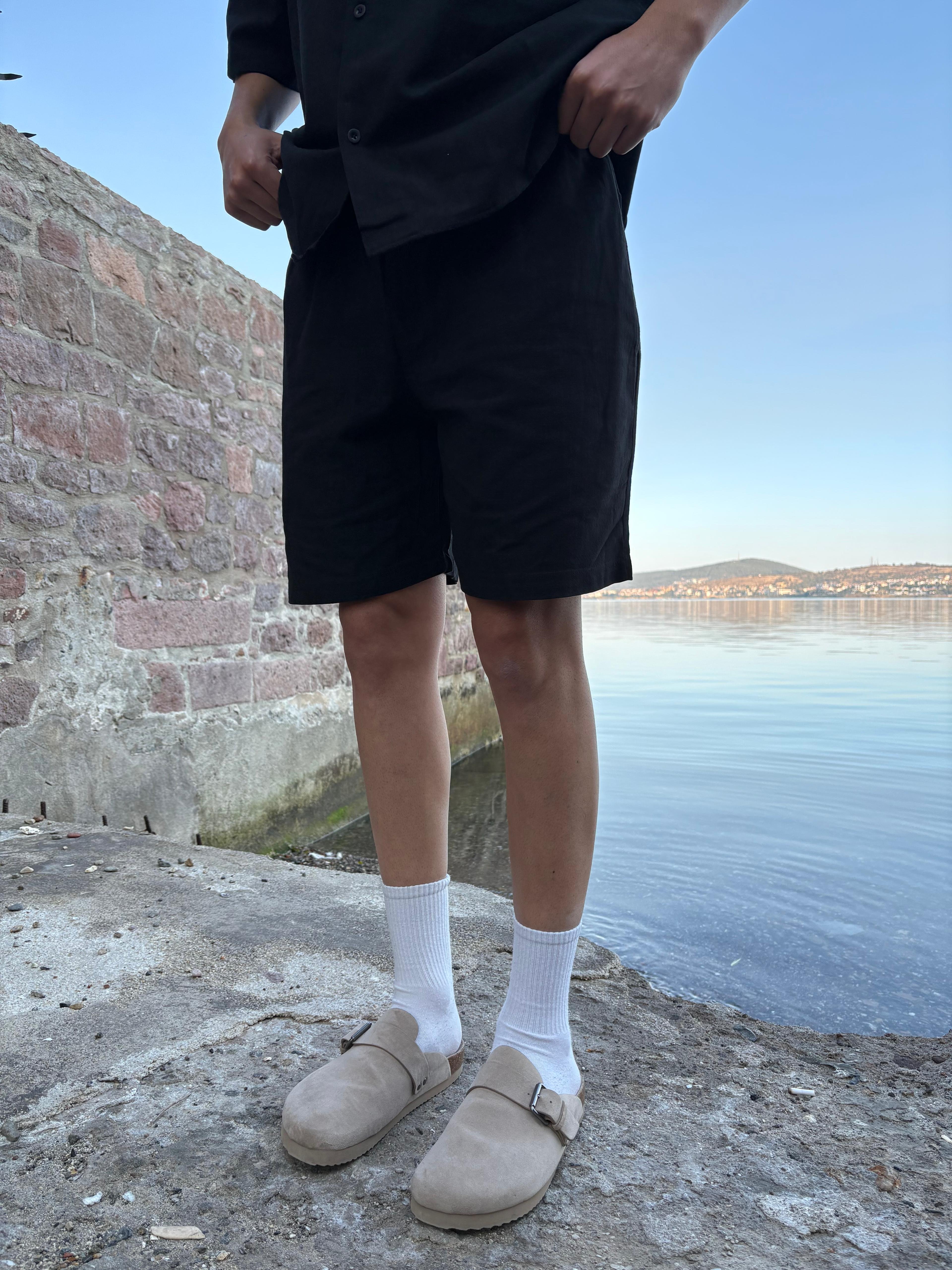 Siyah Oversize Keten Takım