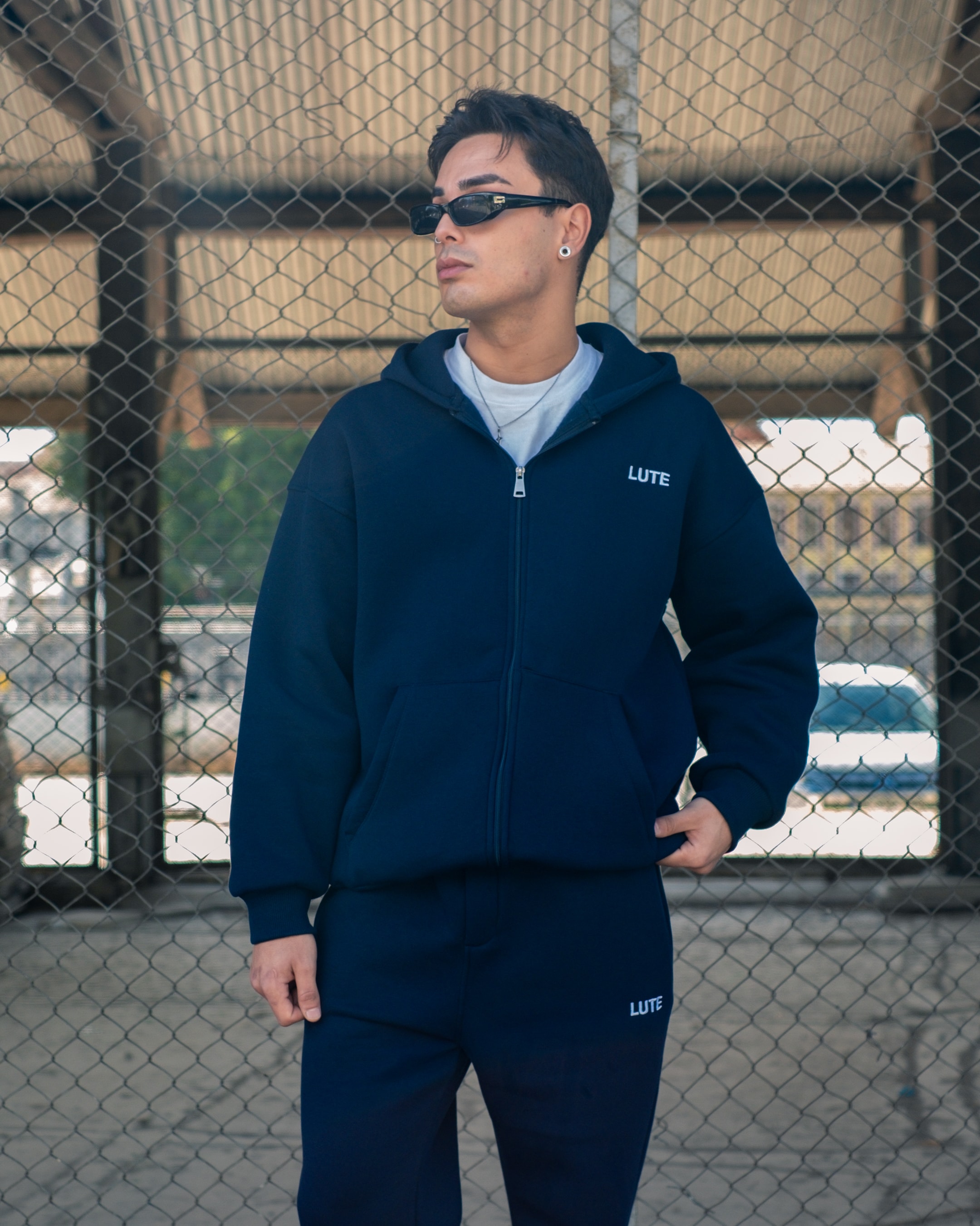 LUTE Lacivert Premium Oversize Zip Hoodie