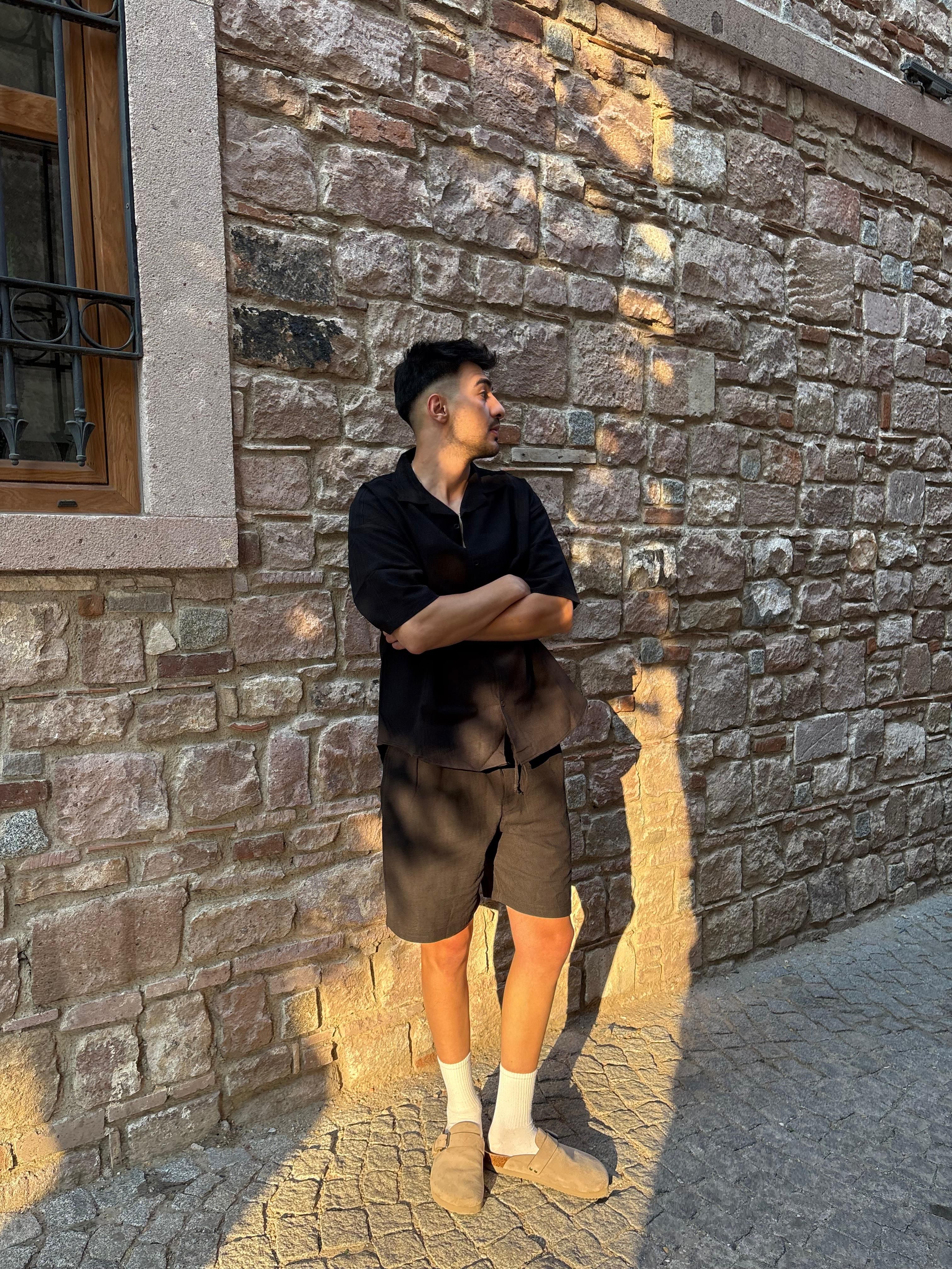 Siyah Oversize Keten Takım