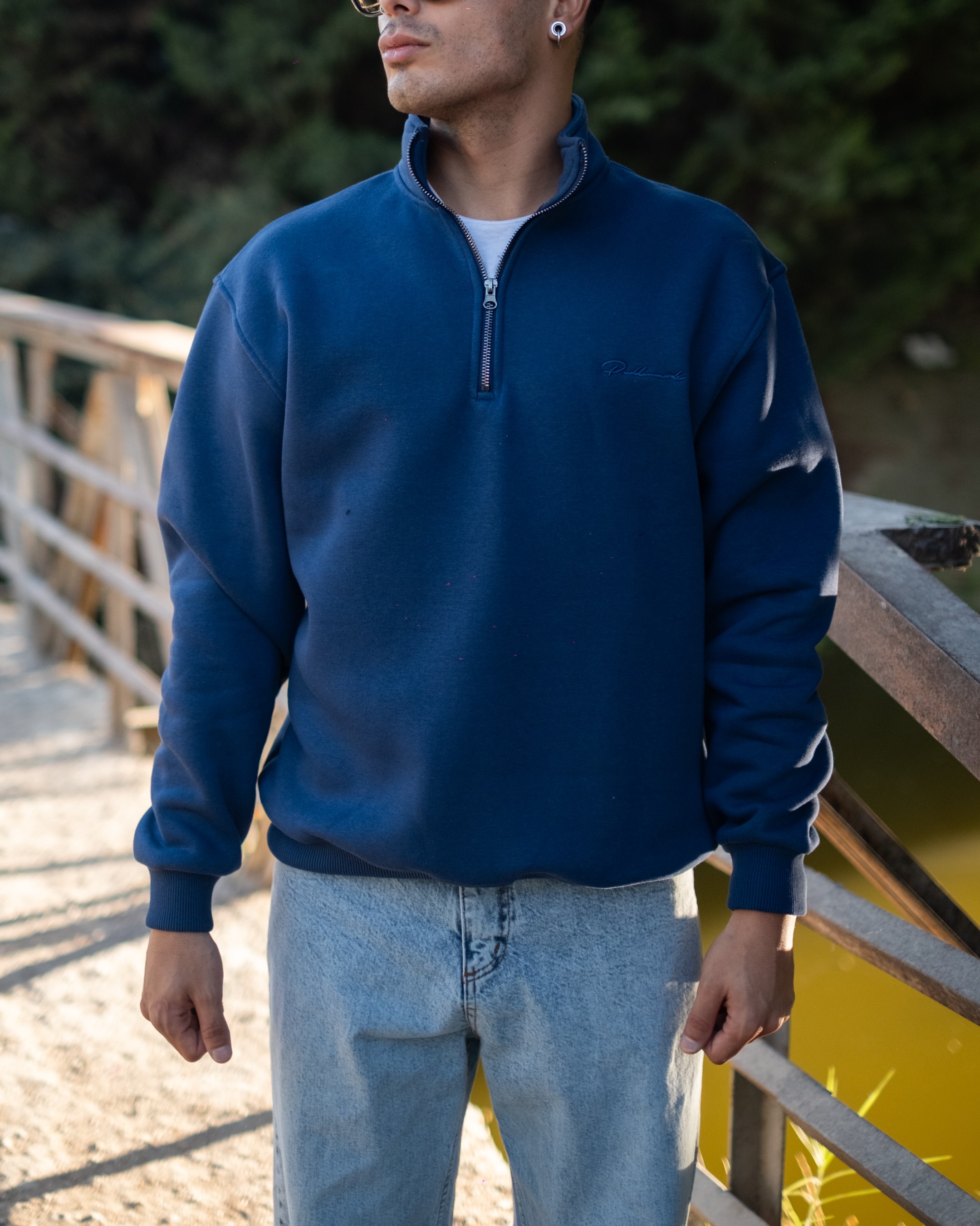 Half Zip Oversize Sweatshirt - Lacivert