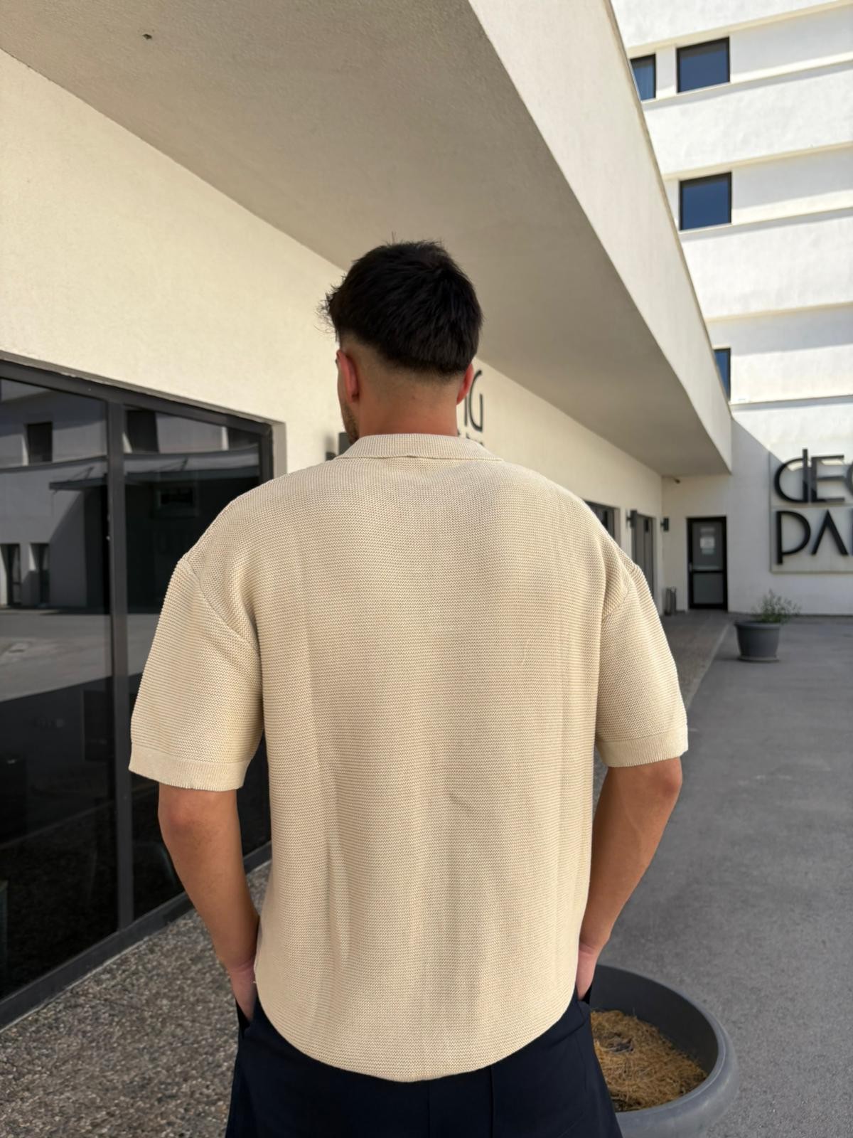 Relaxed Polo Yaka Triko T-Shirt - Bej