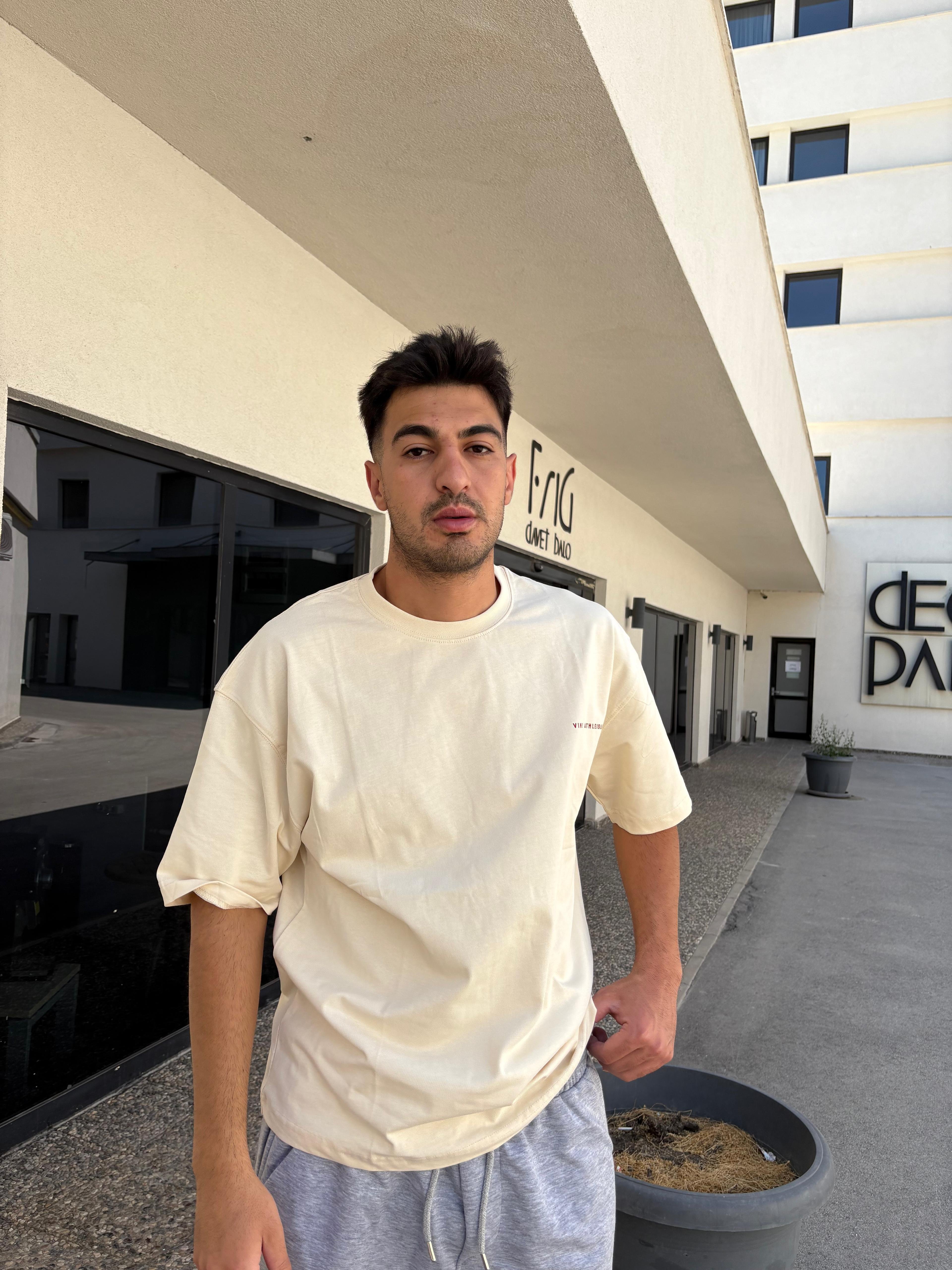 Printed Oversize Unisex T-Shirt - Krem