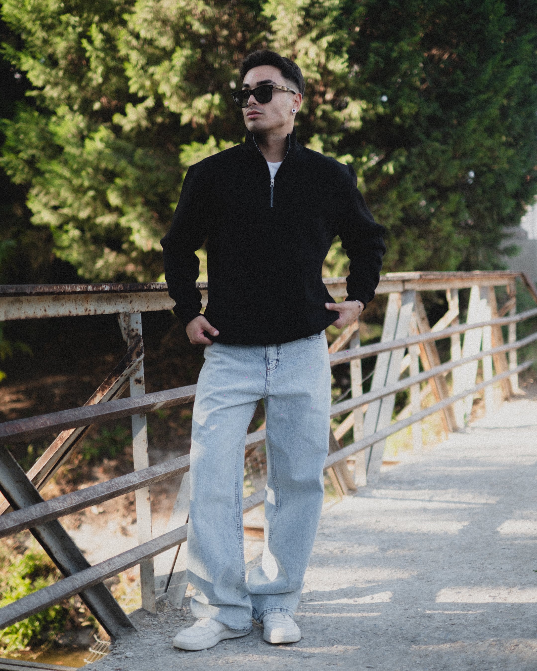 Half Zip Oversize Sweatshirt- Siyah