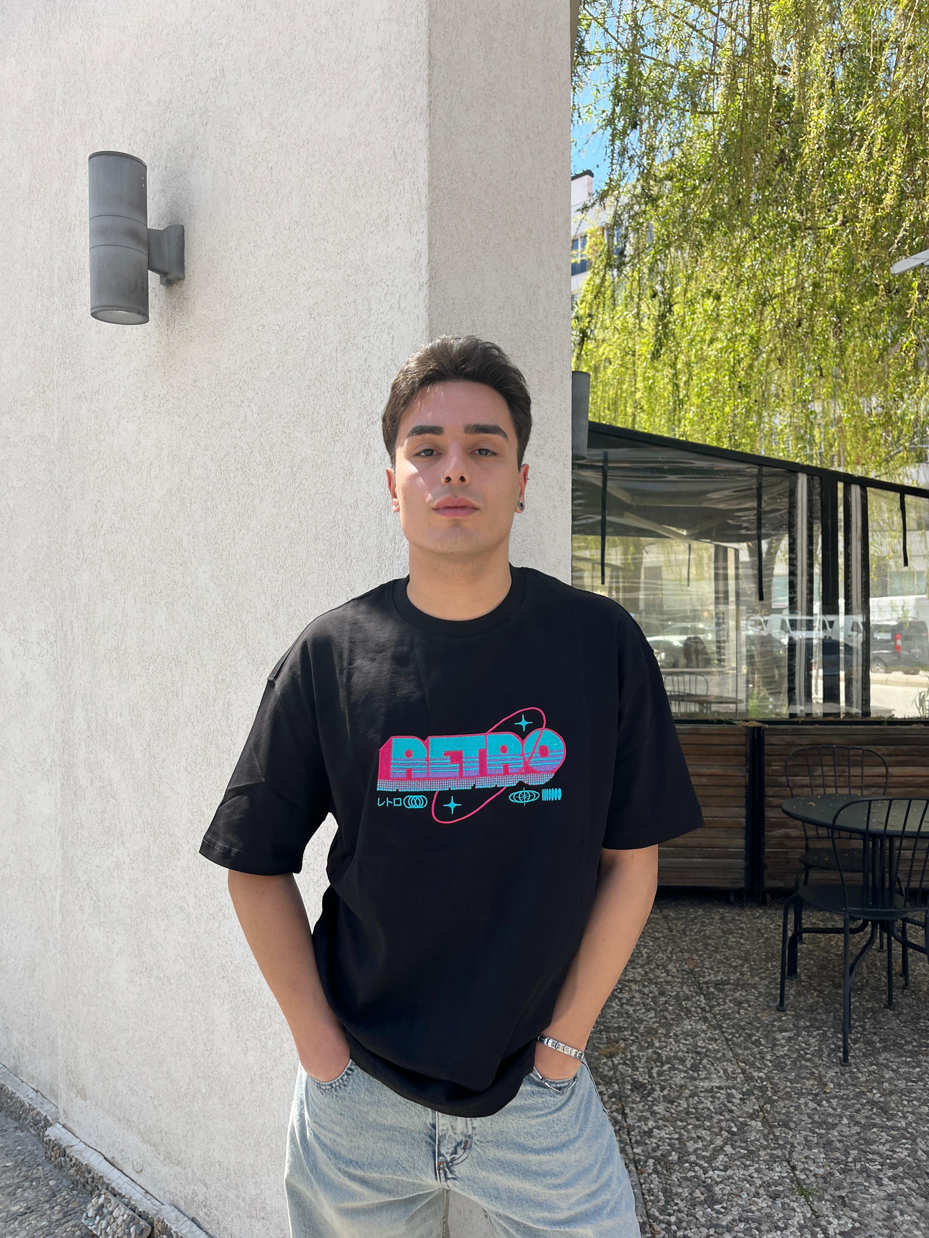 Retro Unisex Oversize T-Shirt -Siyah