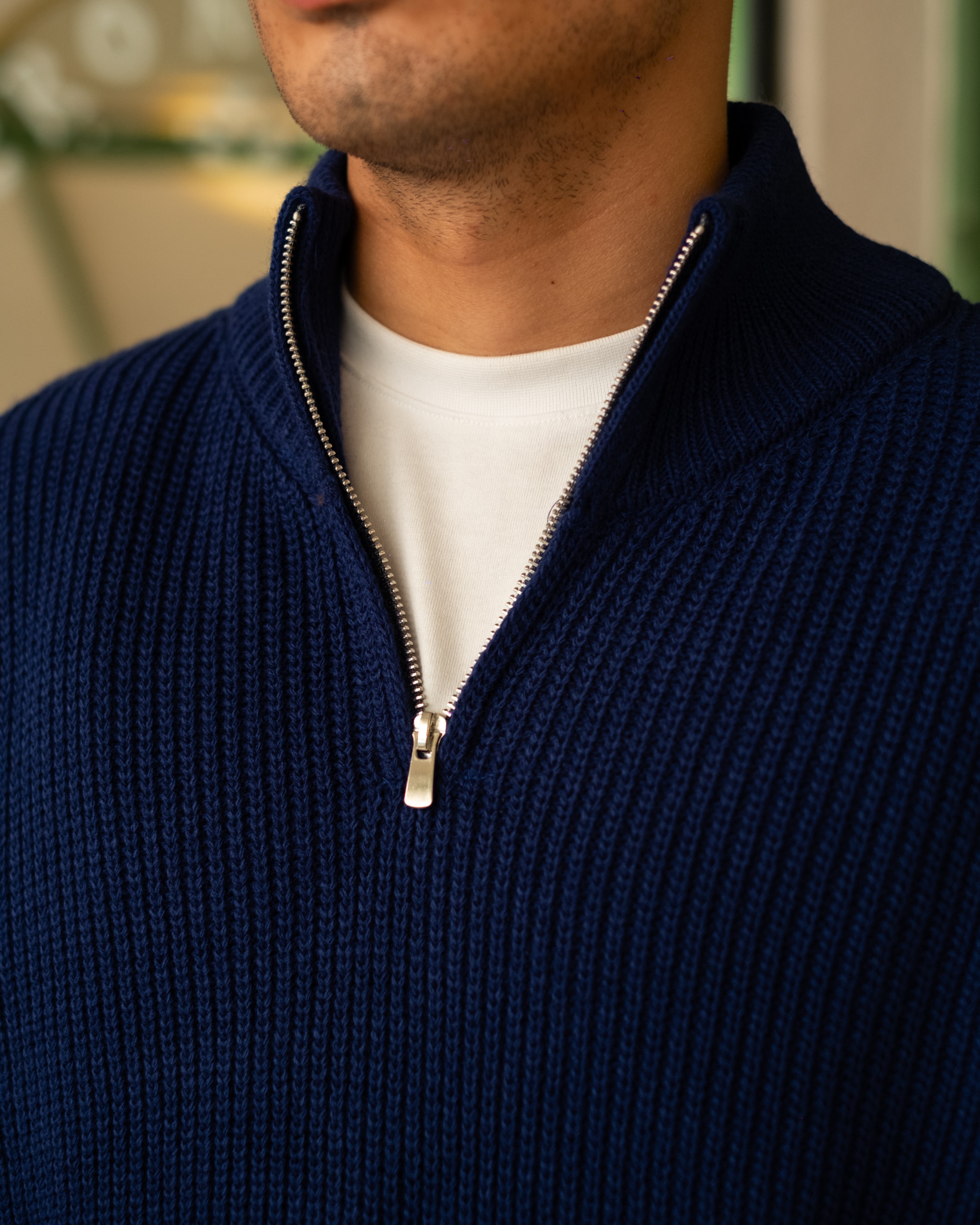 İndigo Half Zip Oversize Triko 