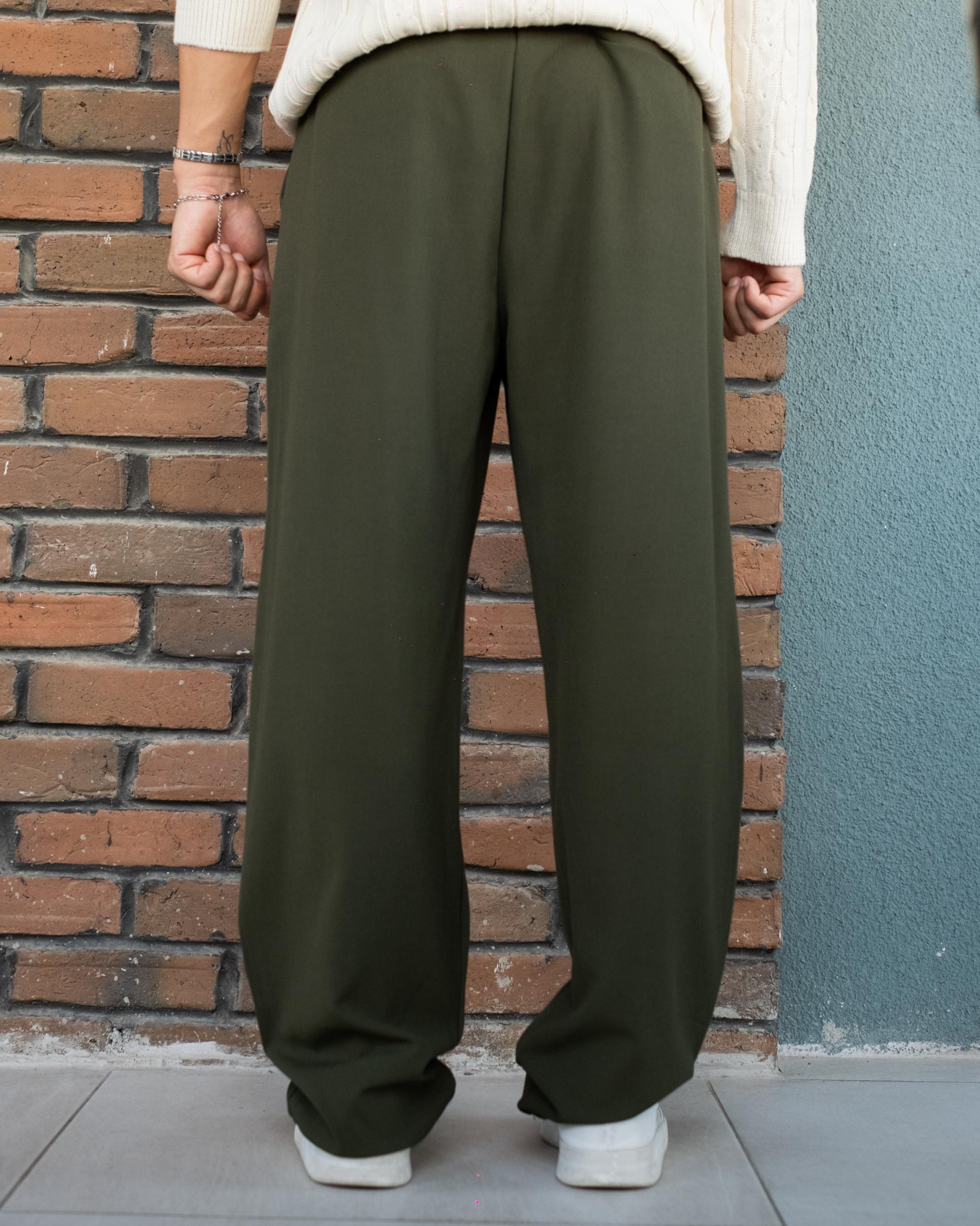Koyu Haki Basic Baggy Kumaş Pantolon