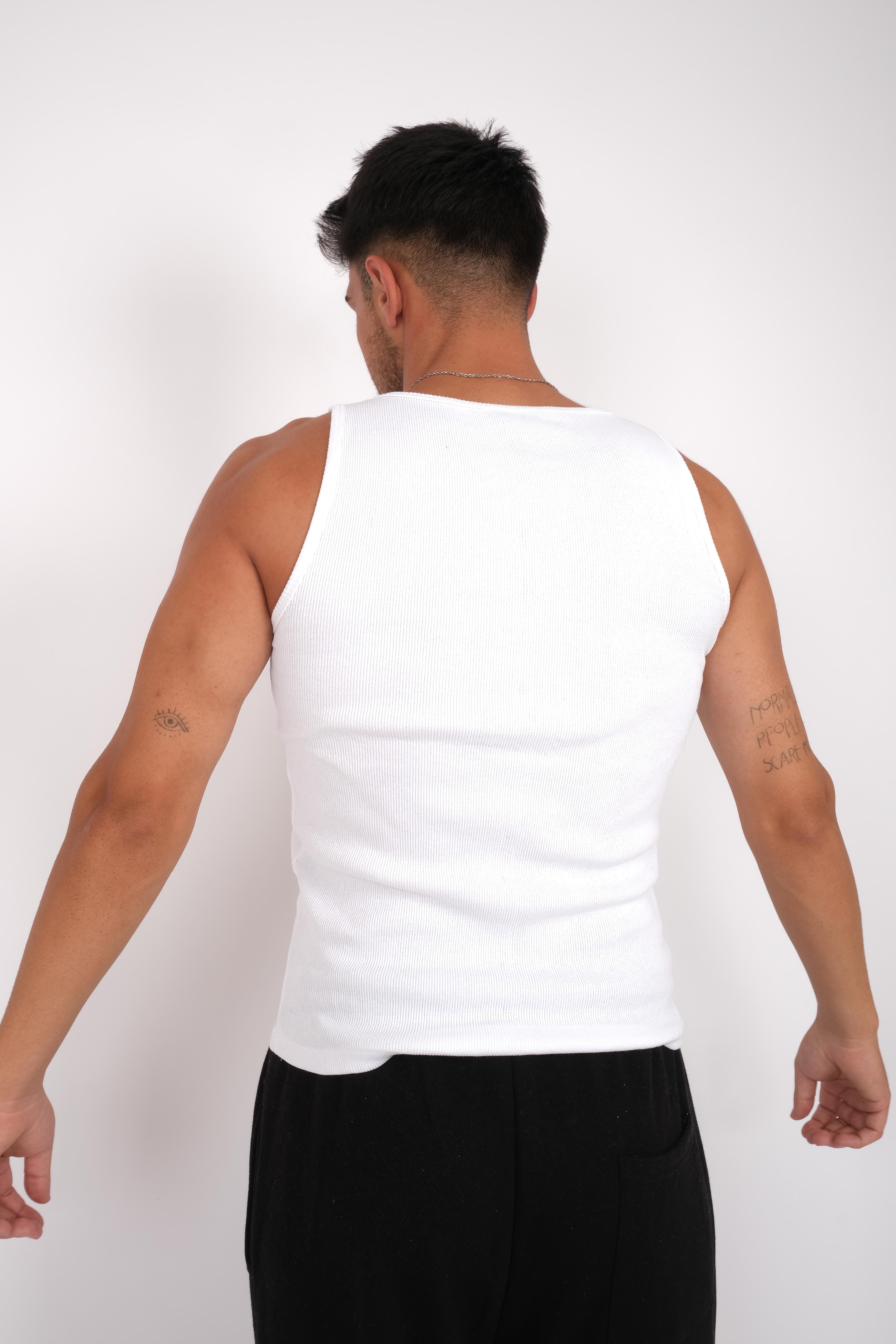 Ribbed Straight Tank -White