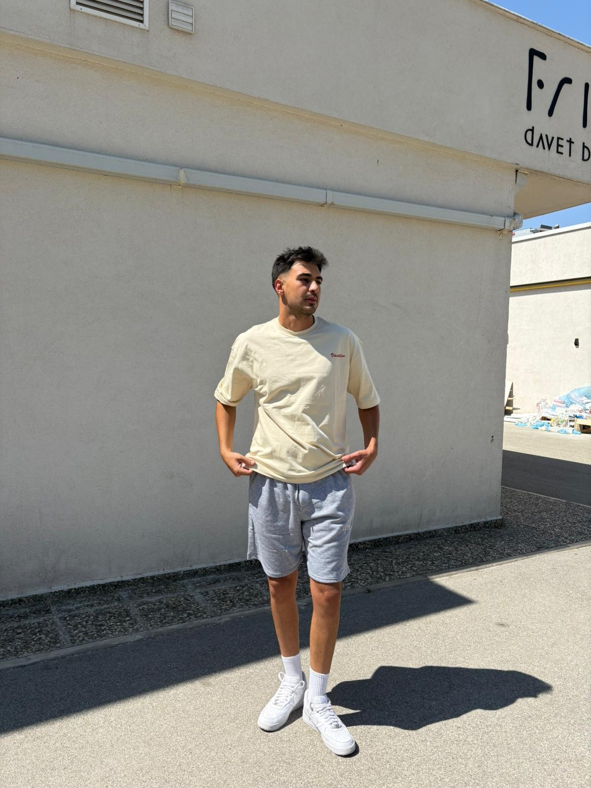 Vacation Printed Oversize T-Shirt - Krem 