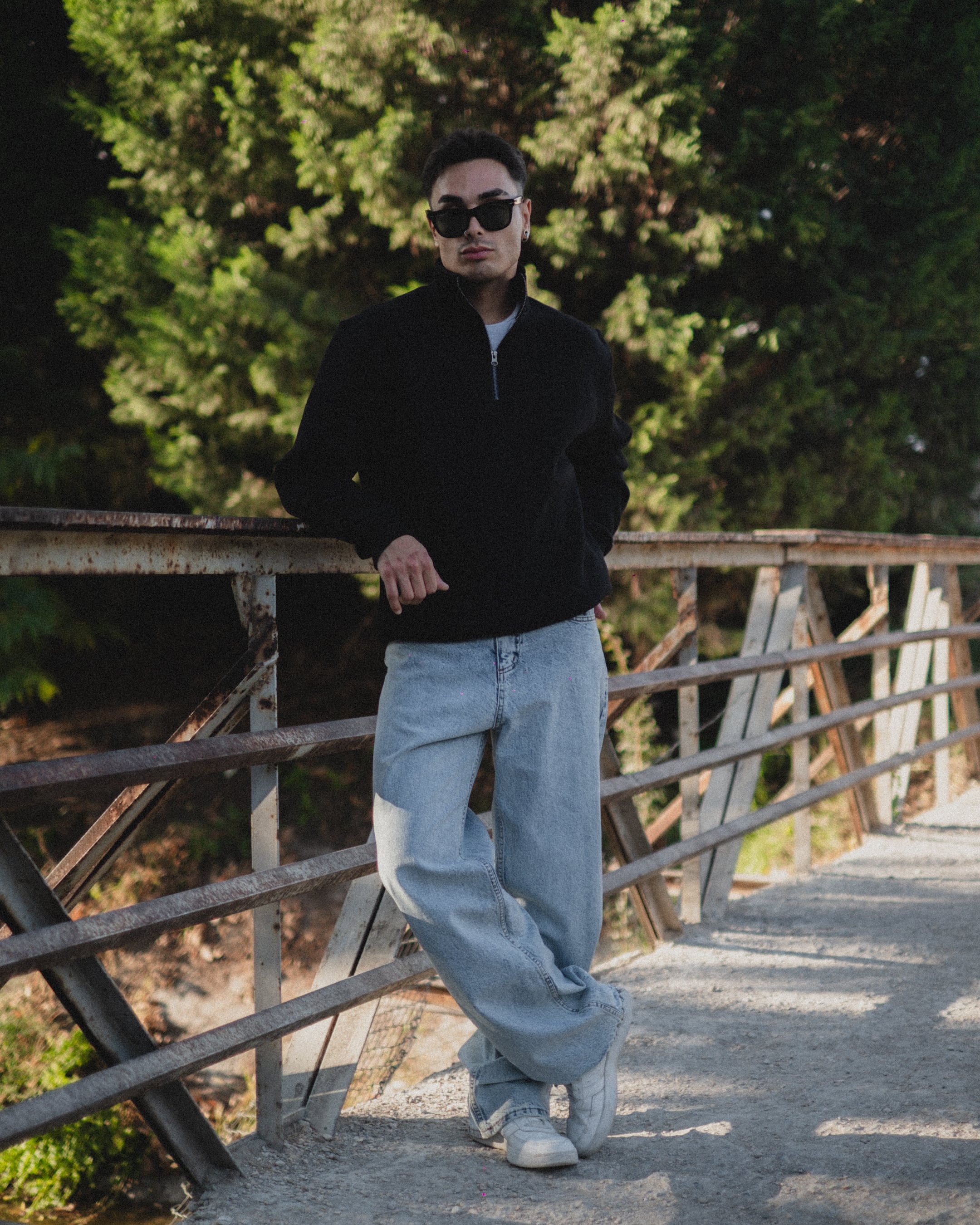 Half Zip Oversize Sweatshirt- Siyah