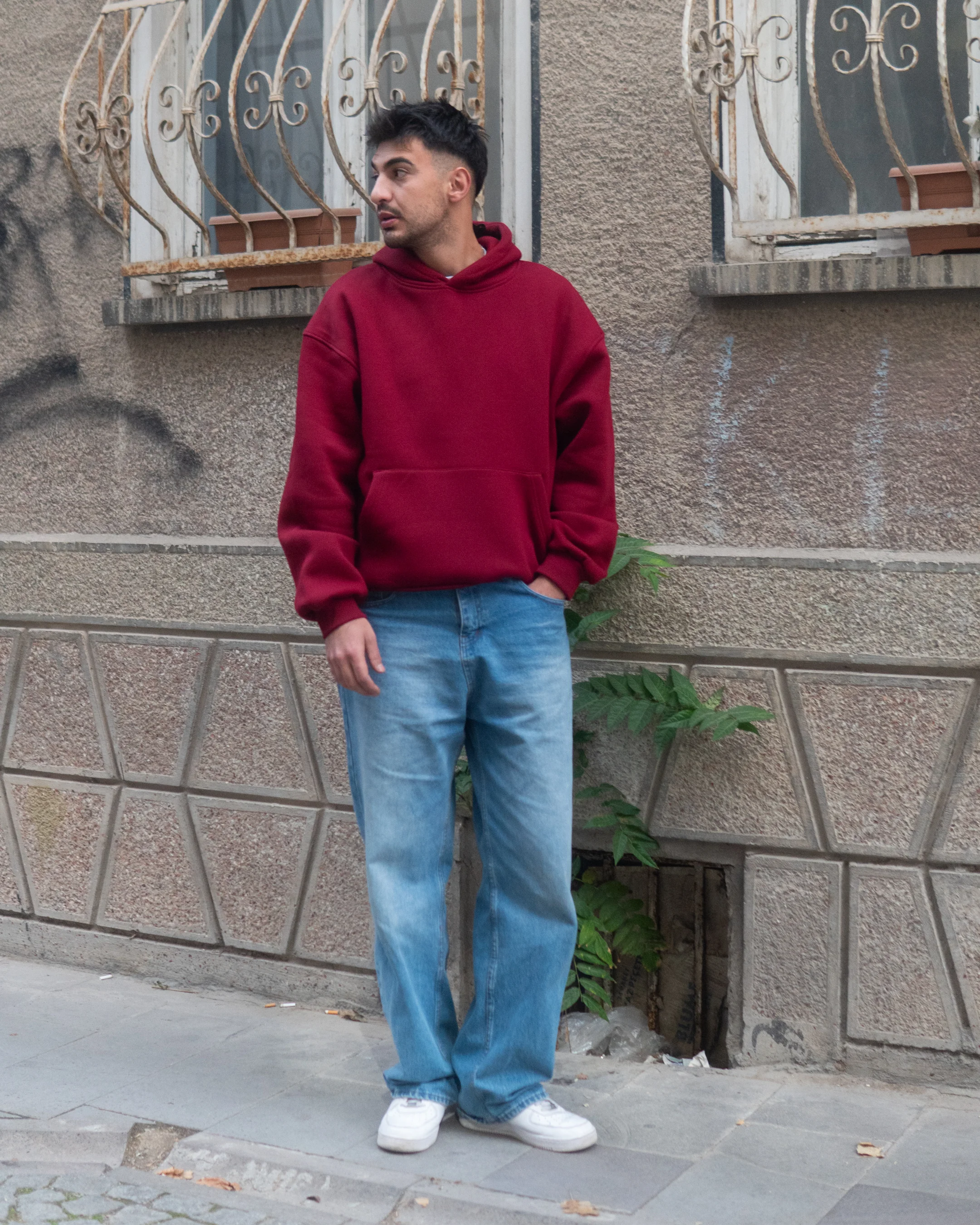 Basic Oversize Hoodie Bordo