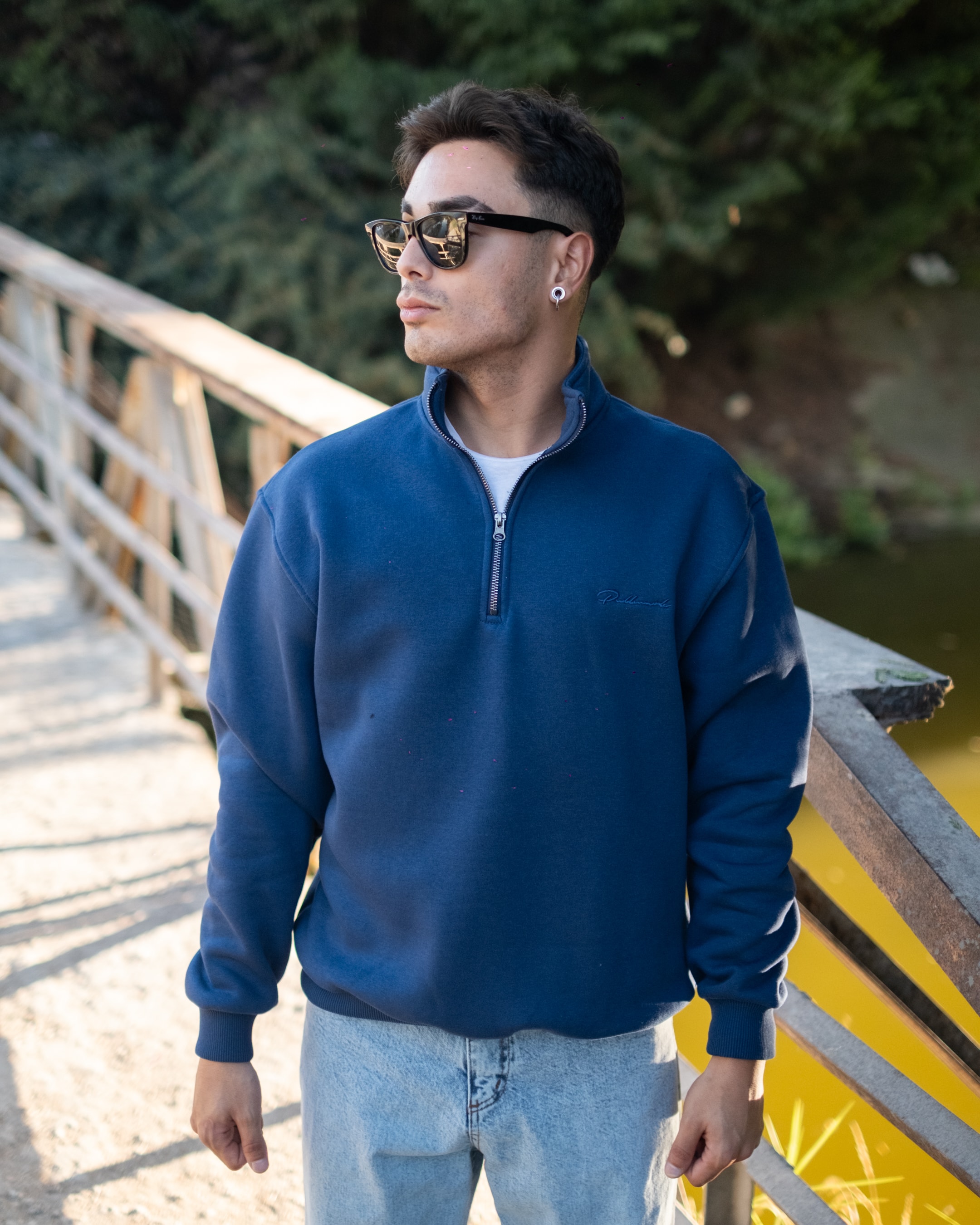 Half Zip Oversize Sweatshirt - Lacivert