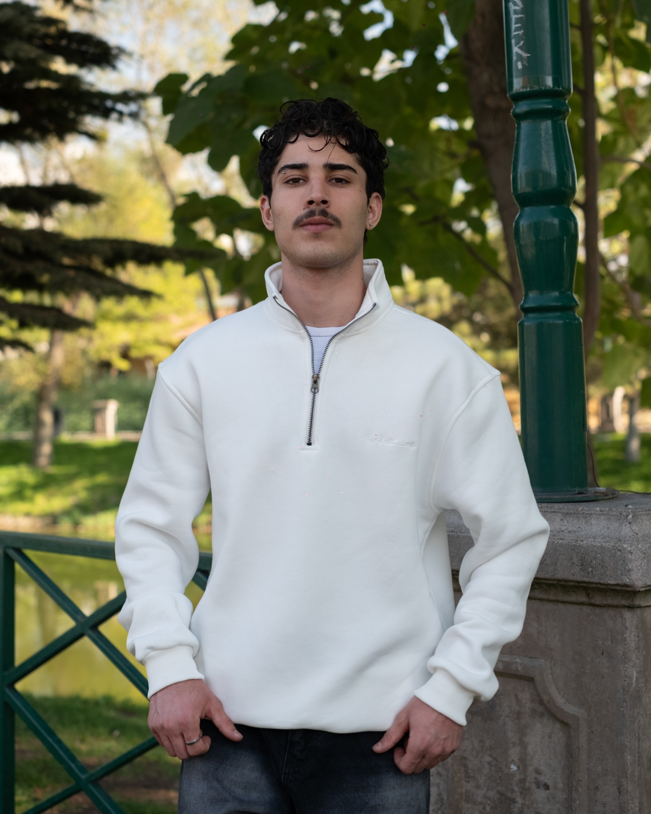 Half Zip Oversize Sweatshirt - Beyaz