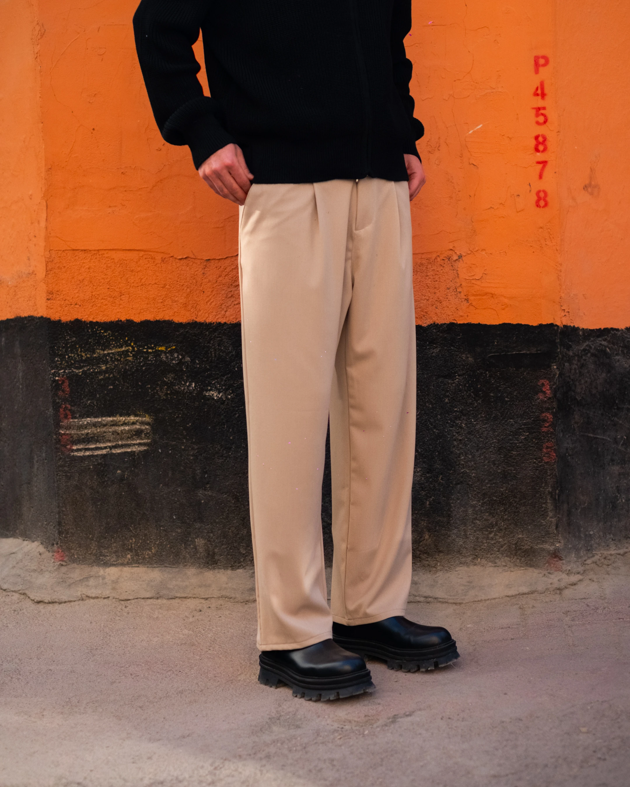 Bej Baggy Kumaş Pantolon Kışlık