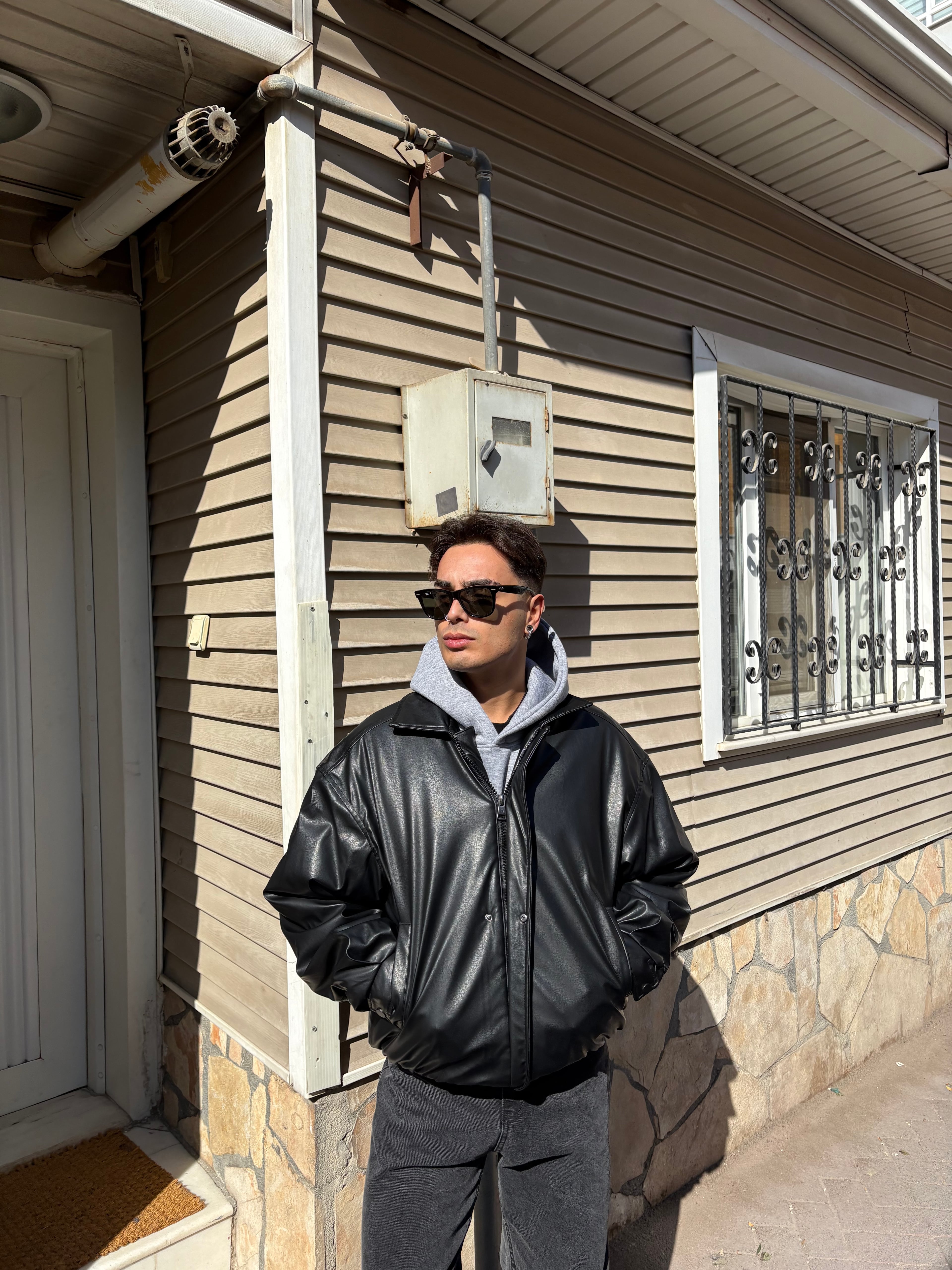 Oversize Bomber Deri Ceket
