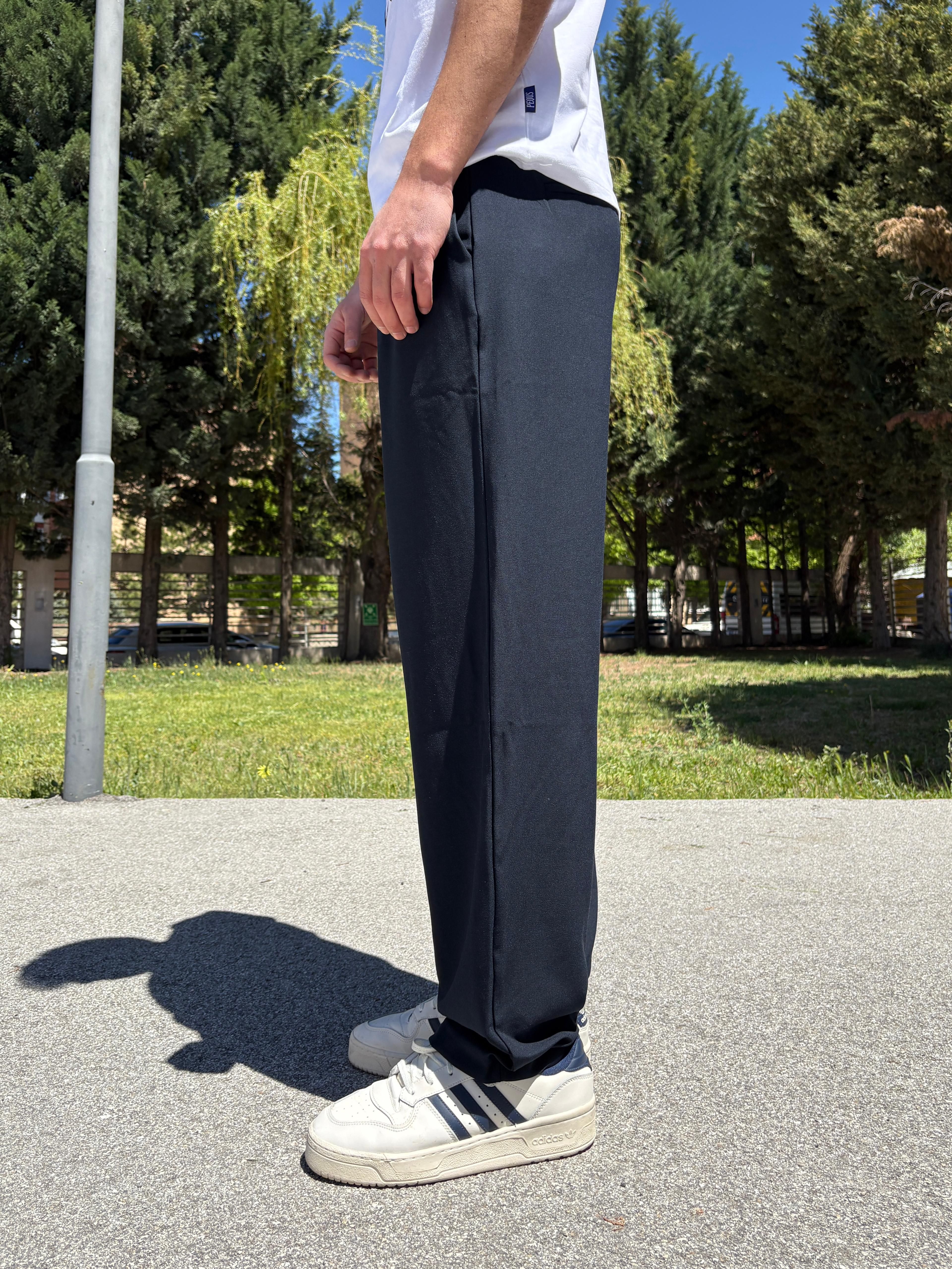 Lacivert Basic Baggy Kumaş Pantolon