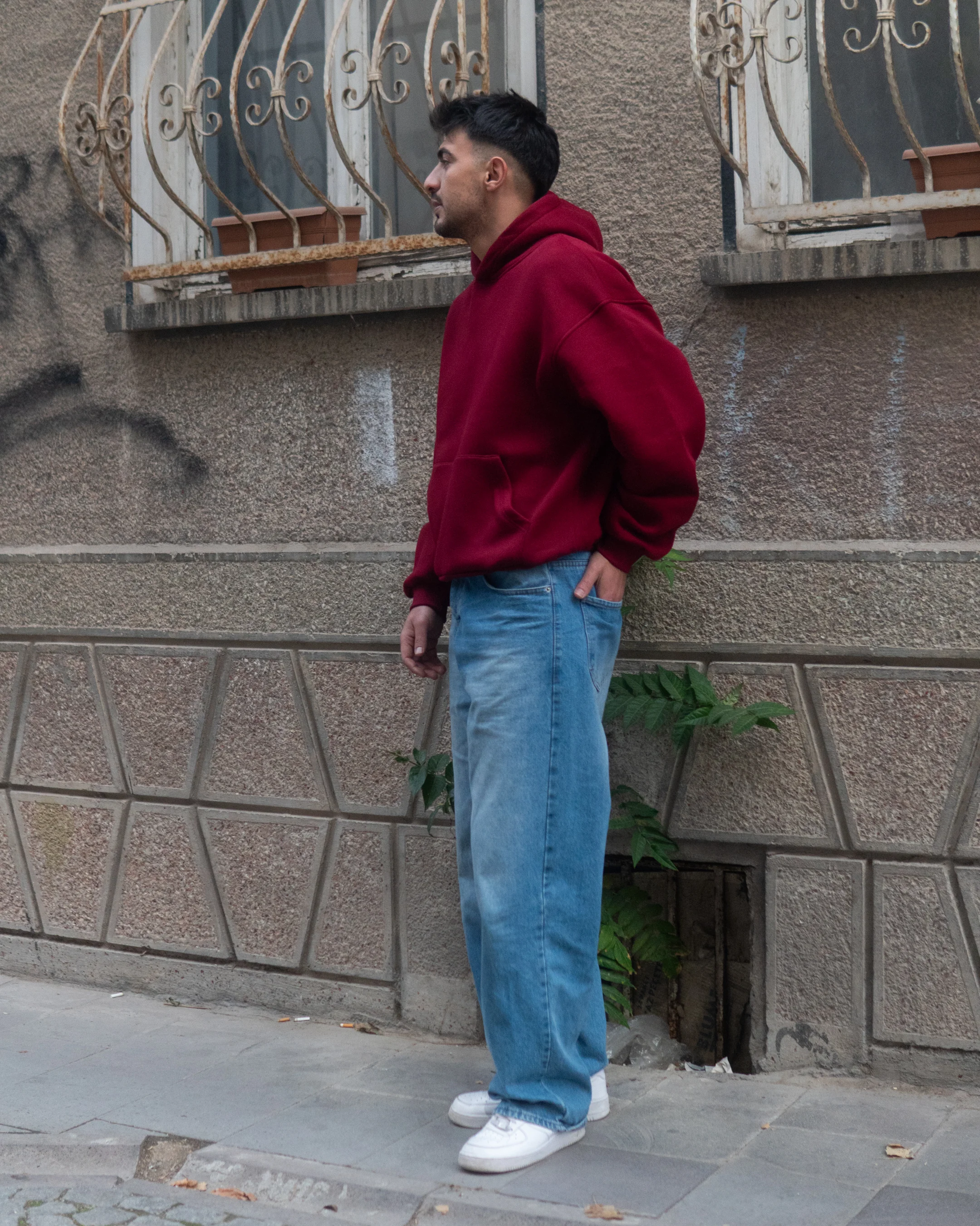 Basic Oversize Hoodie Bordo