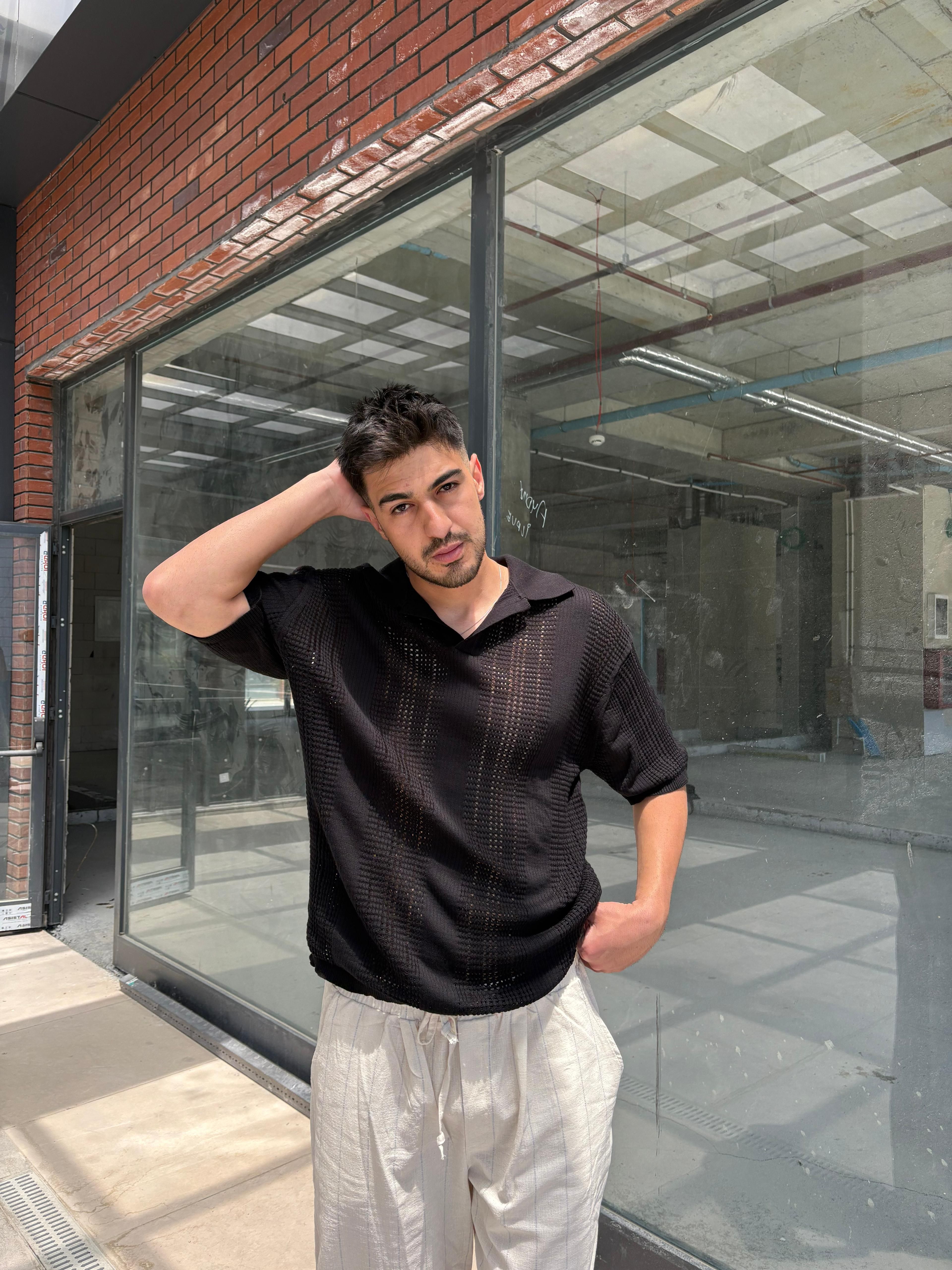 Siyah Polo Yaka Triko Tişört