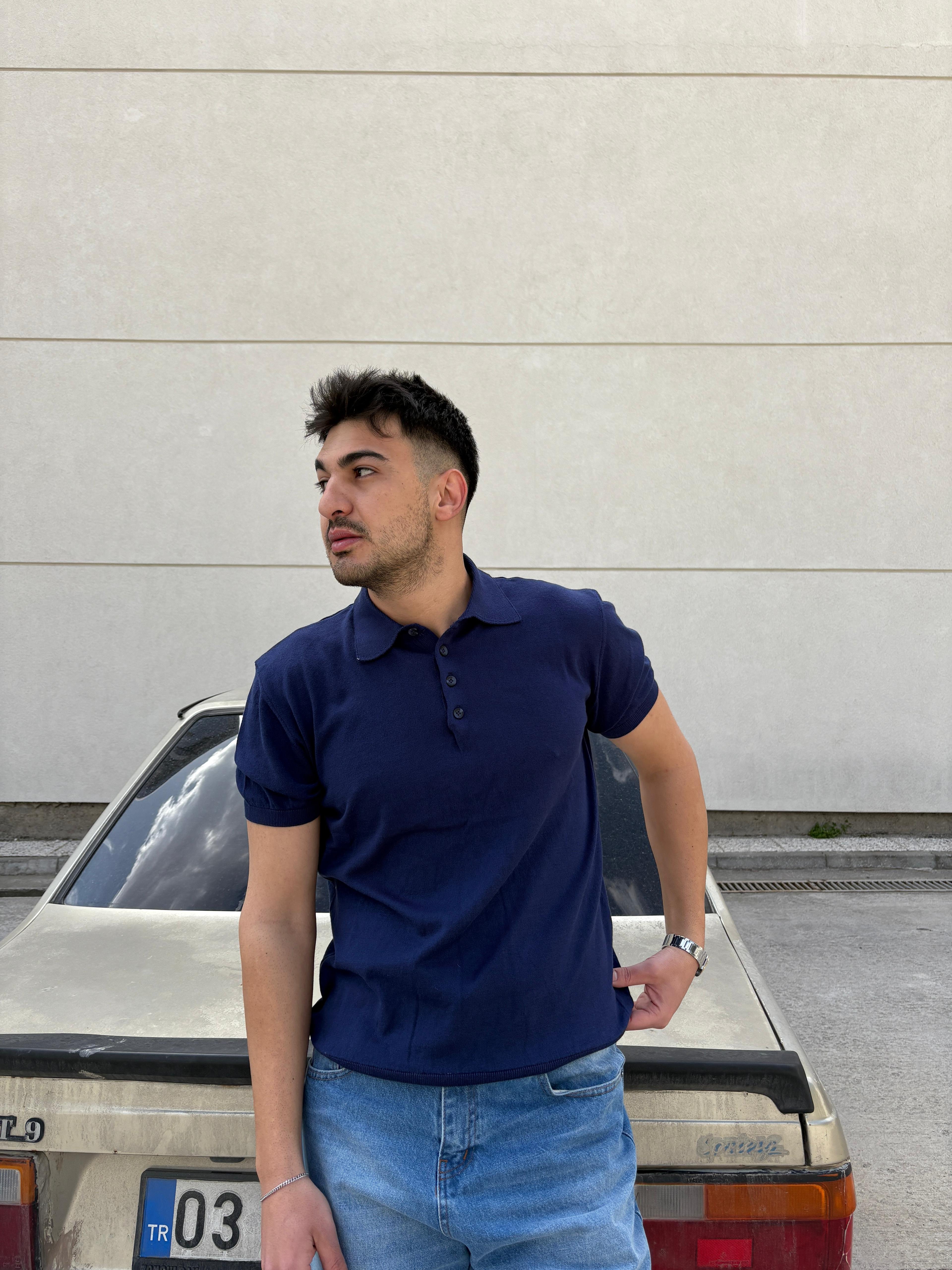 T.D. Slim Fit Basic Polo Yaka T-Shirt - lacivert