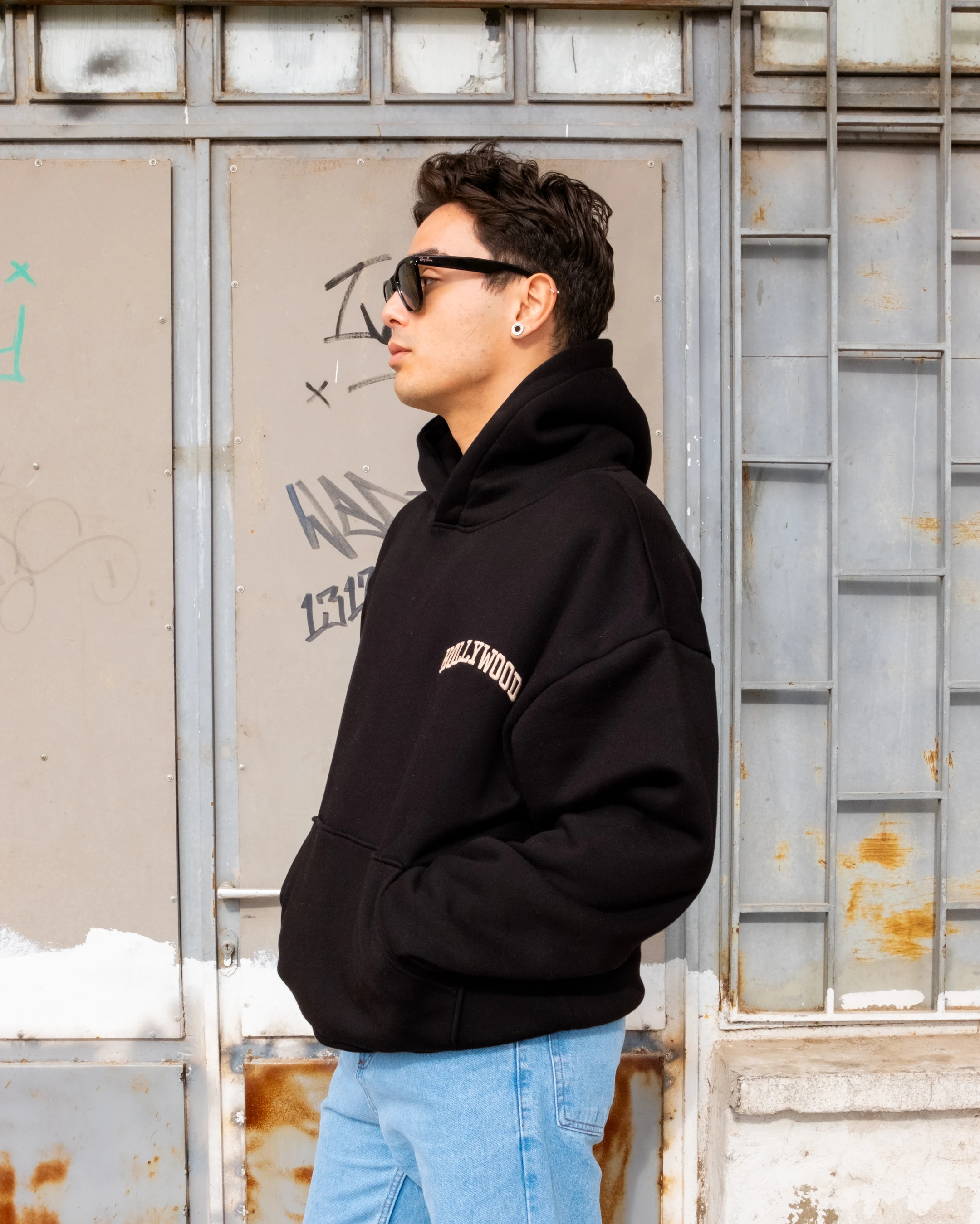 Hollywood Nakışlı Boxy Oversize Hoodie