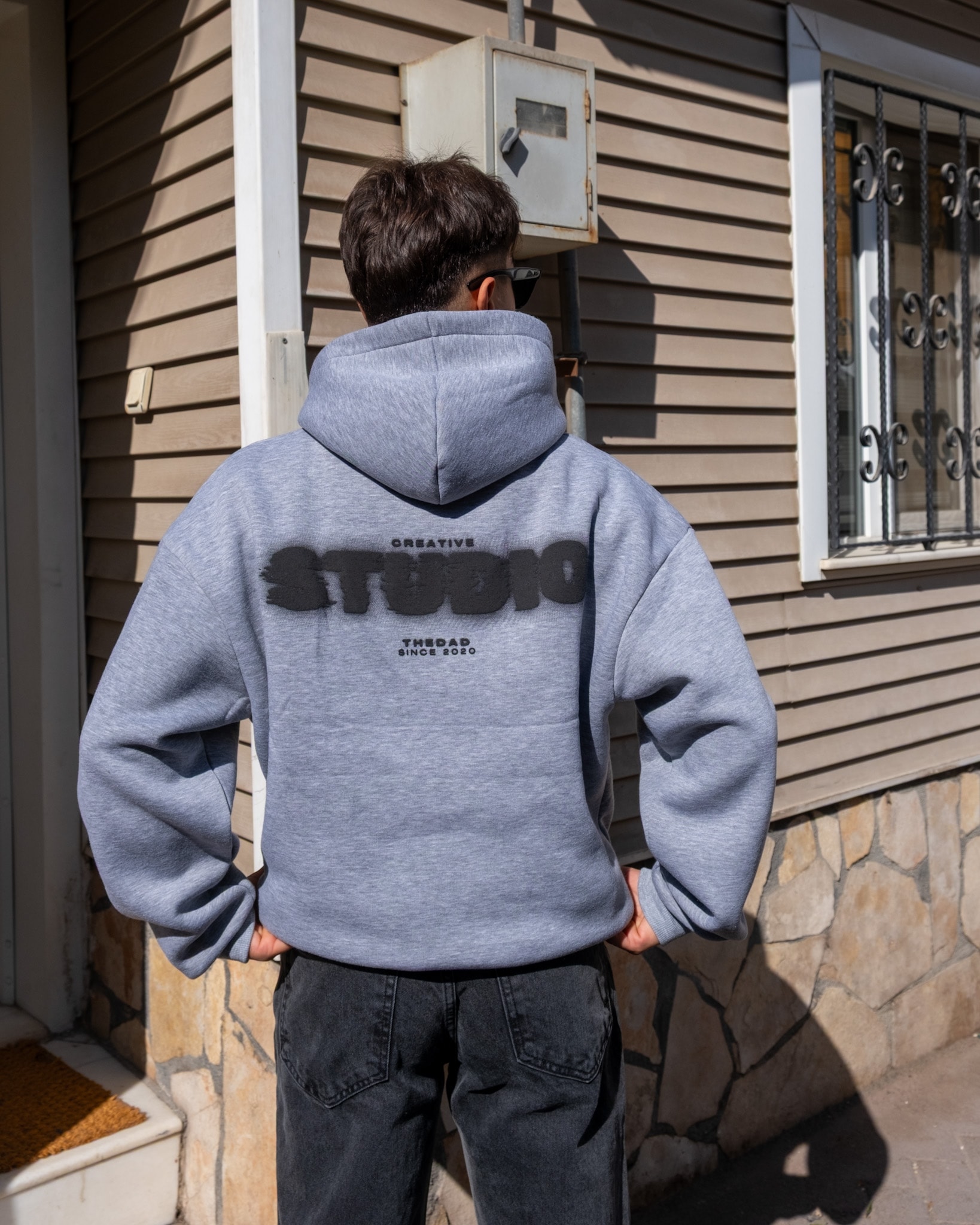 Grey Printed Oversize Premium Hoodie