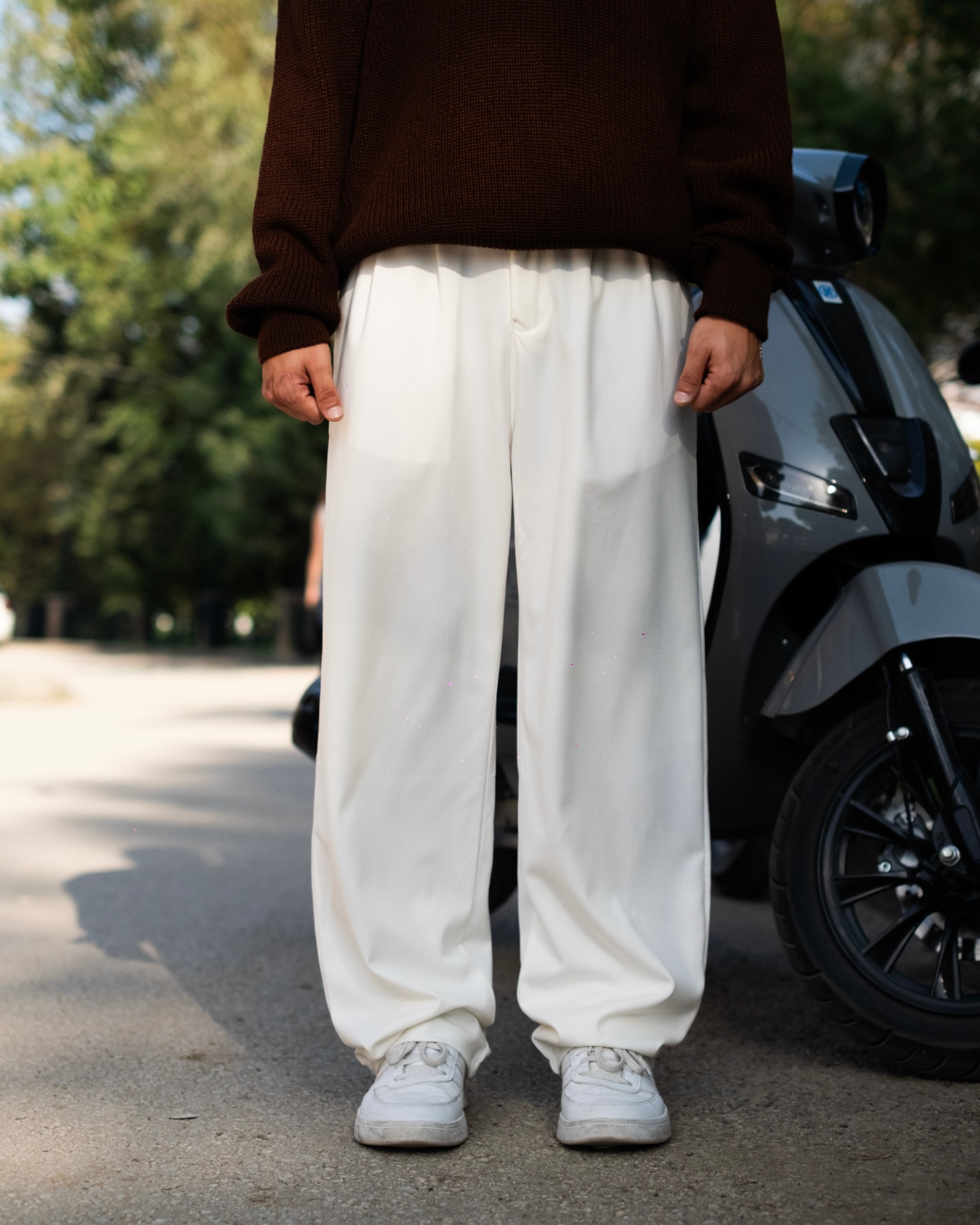 Ekru Basic Baggy Kumaş Pantolon