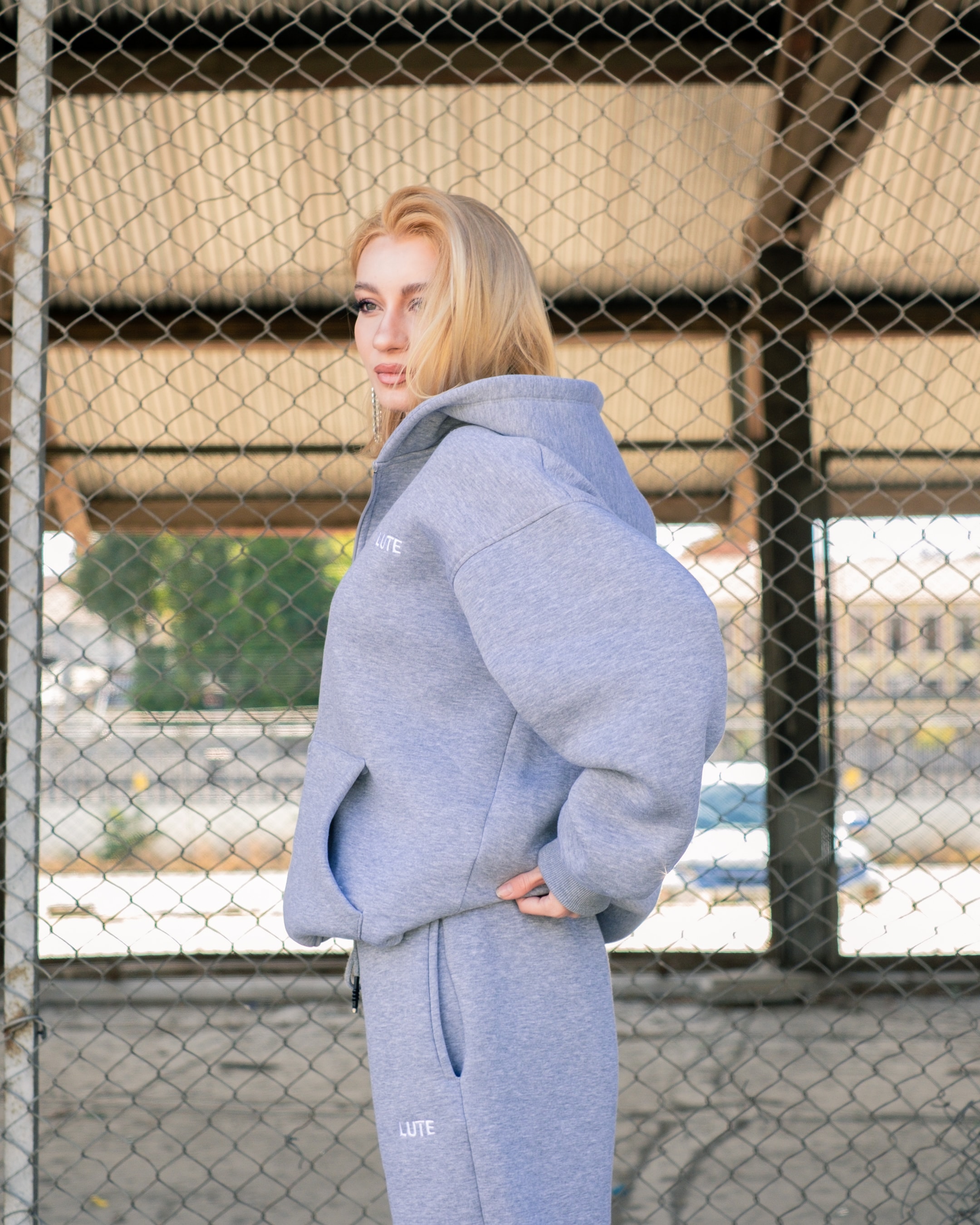 LUTE Gri Premium Oversize Zip Hoodie