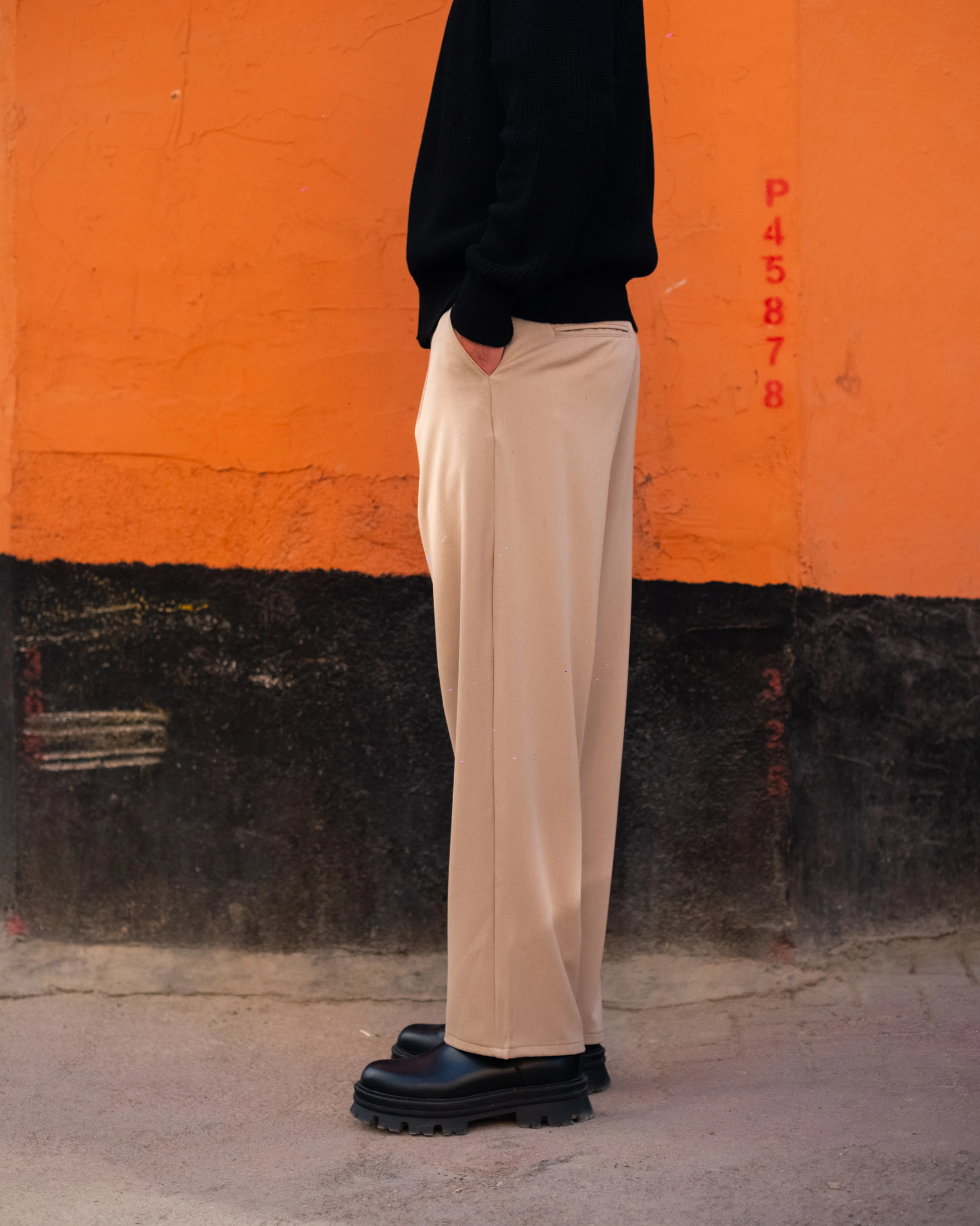 Bej Baggy Kumaş Pantolon Kışlık