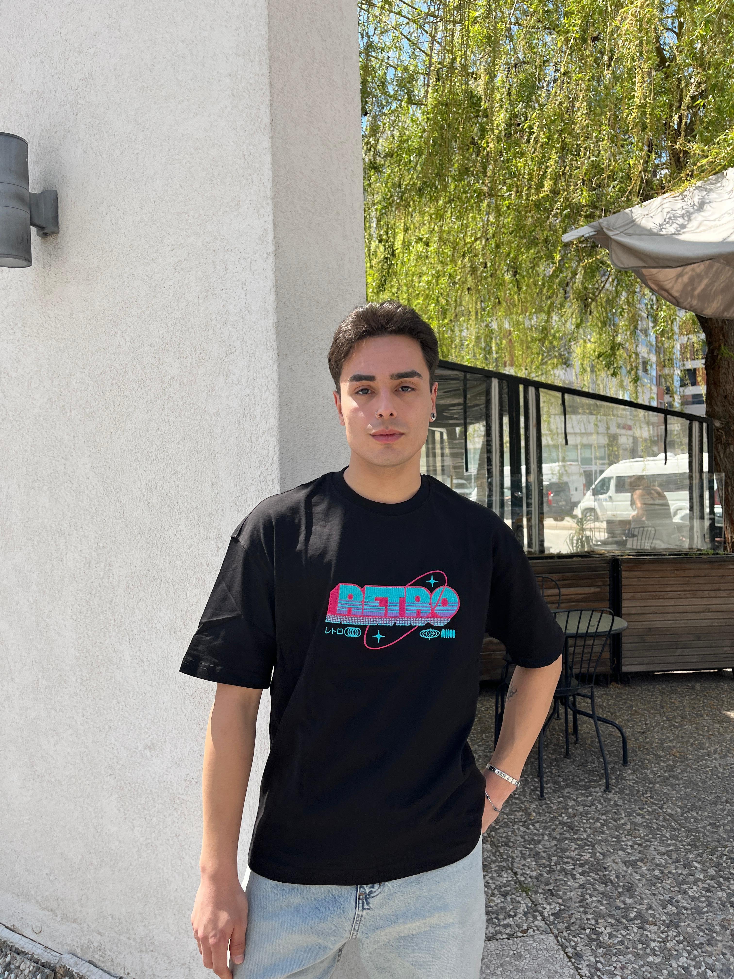 Retro Unisex Oversize T-Shirt -Siyah