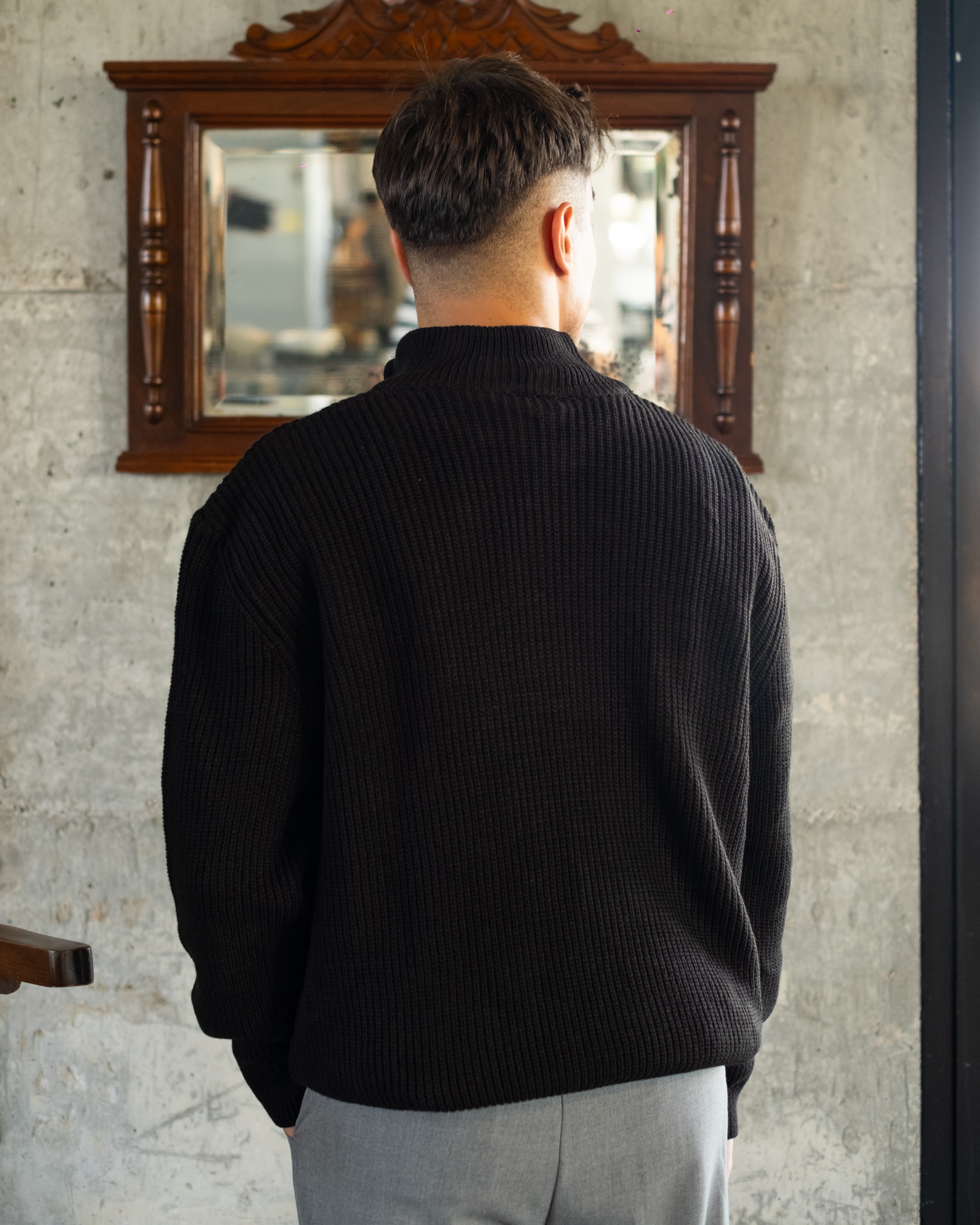 Siyah Half Zip Oversize Triko