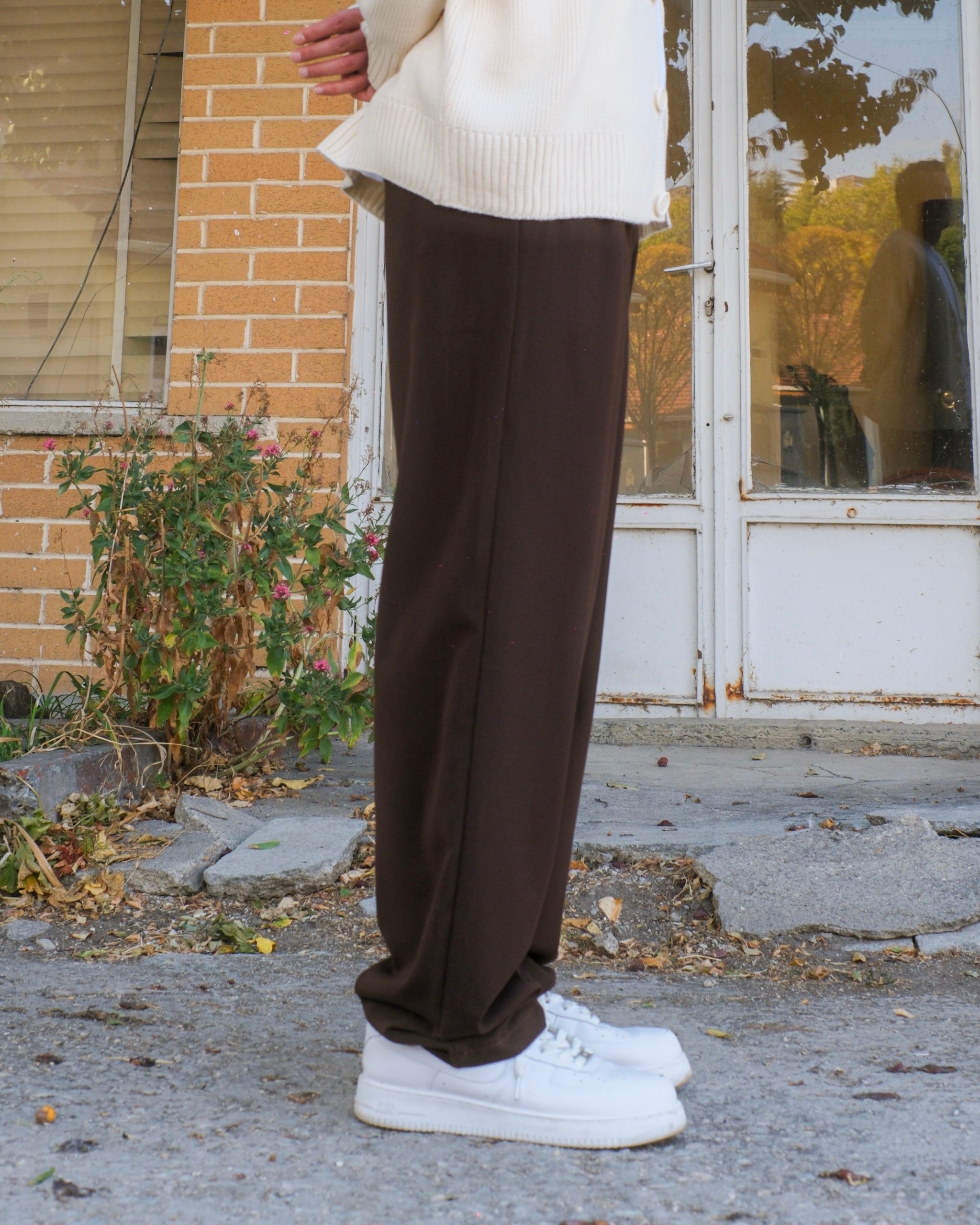 Kahverengi Basic Baggy Kumaş Pantolon