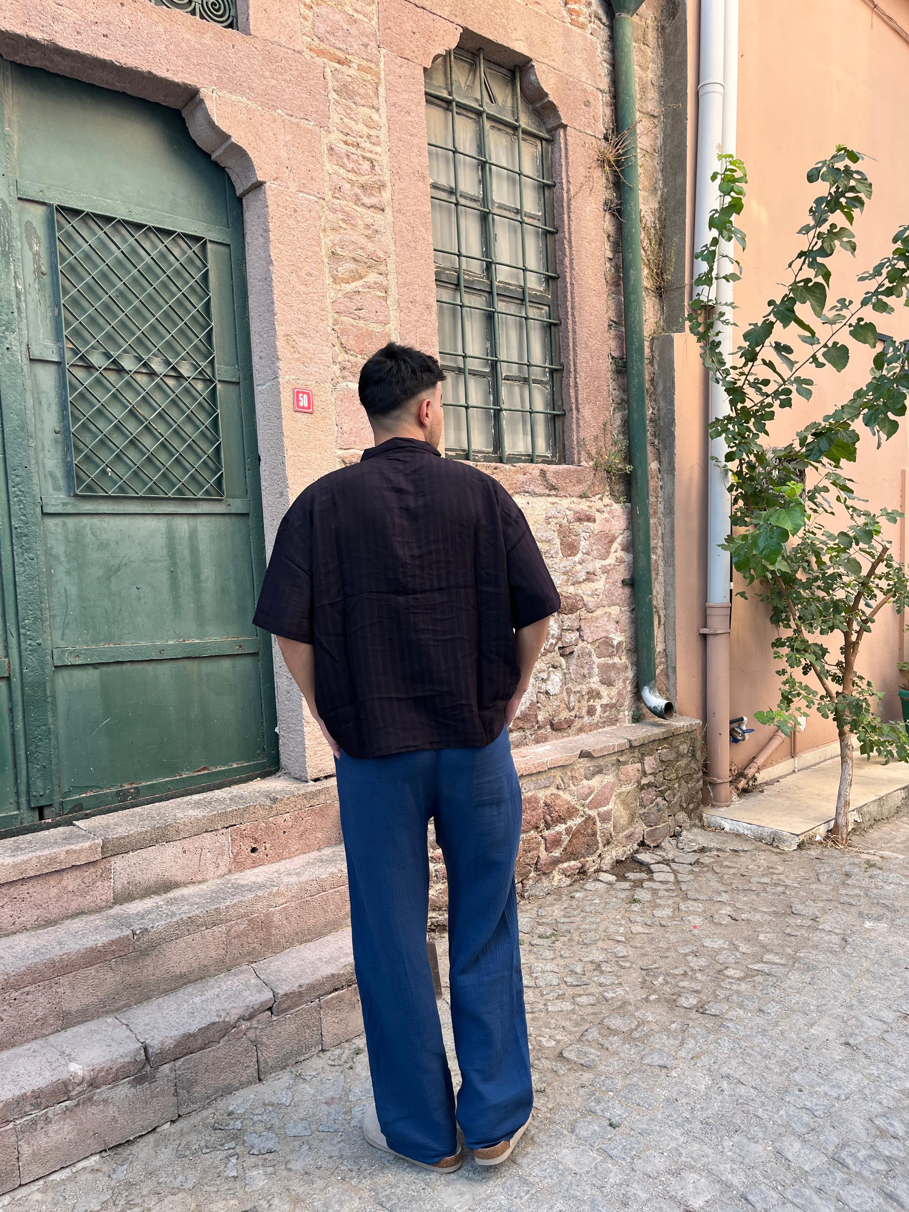 Siyah Kısa Kollu Oversize Gömlek