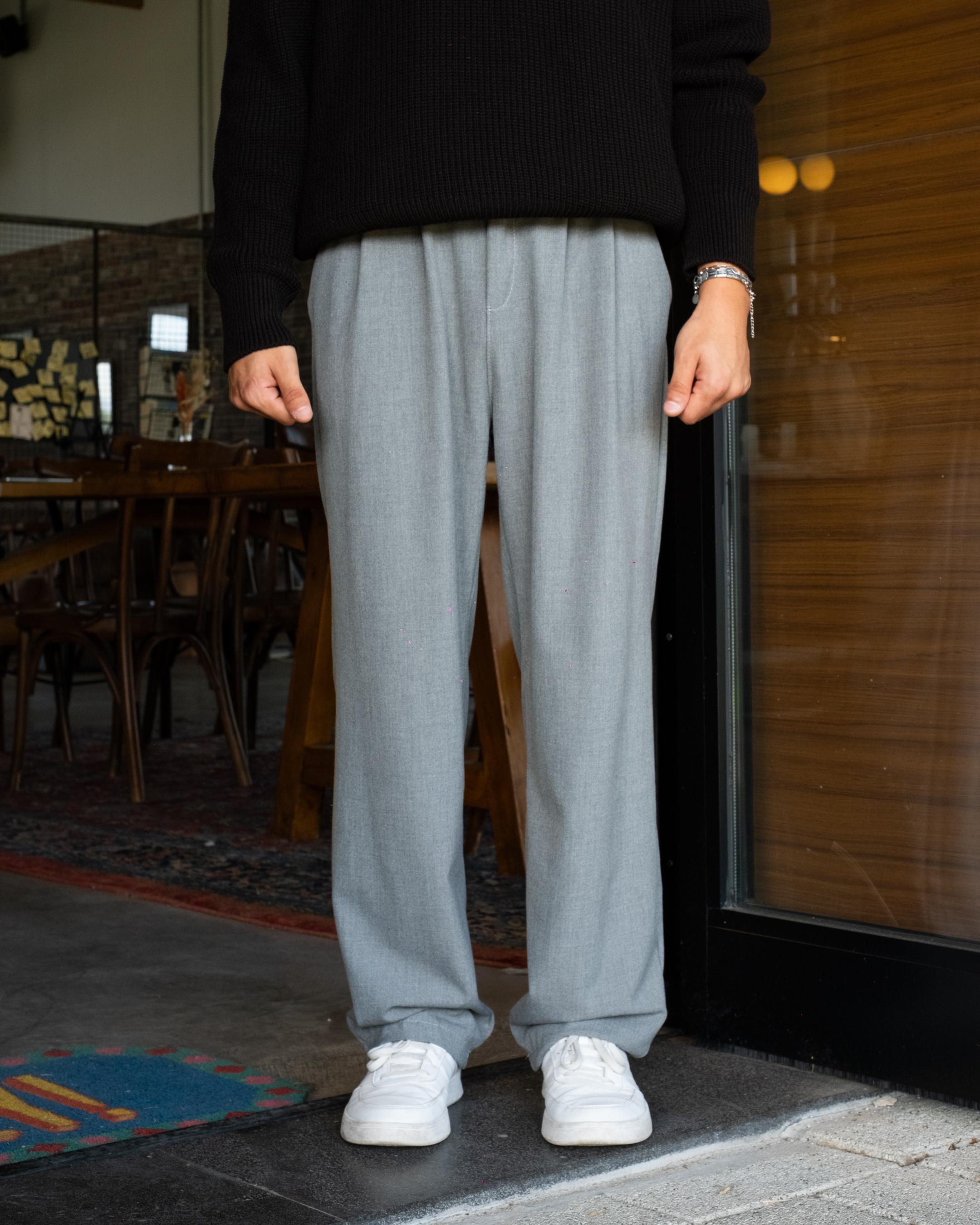 Gri Basic Baggy Kumaş Pantolon