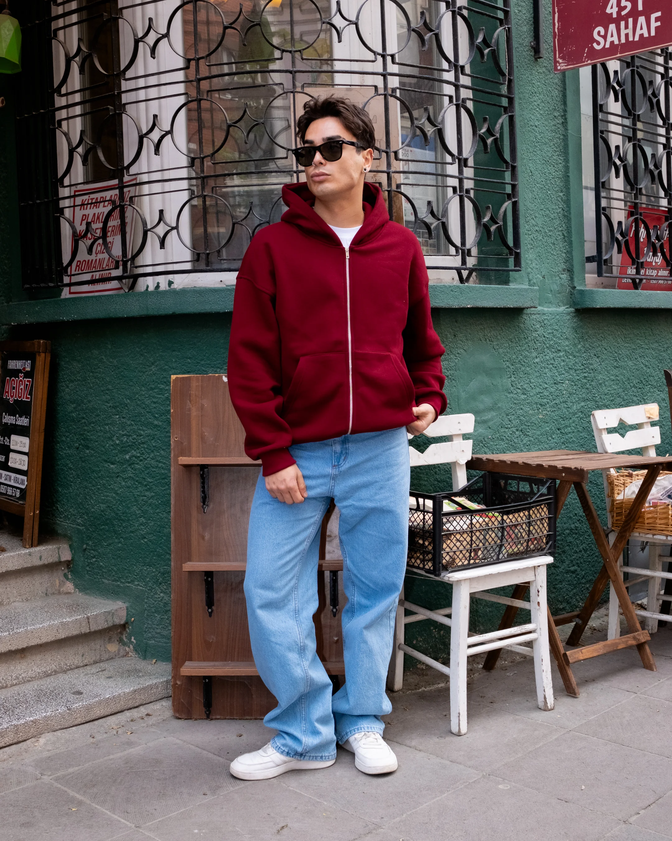Bordo Basic Full Zip Oversize Hoodie