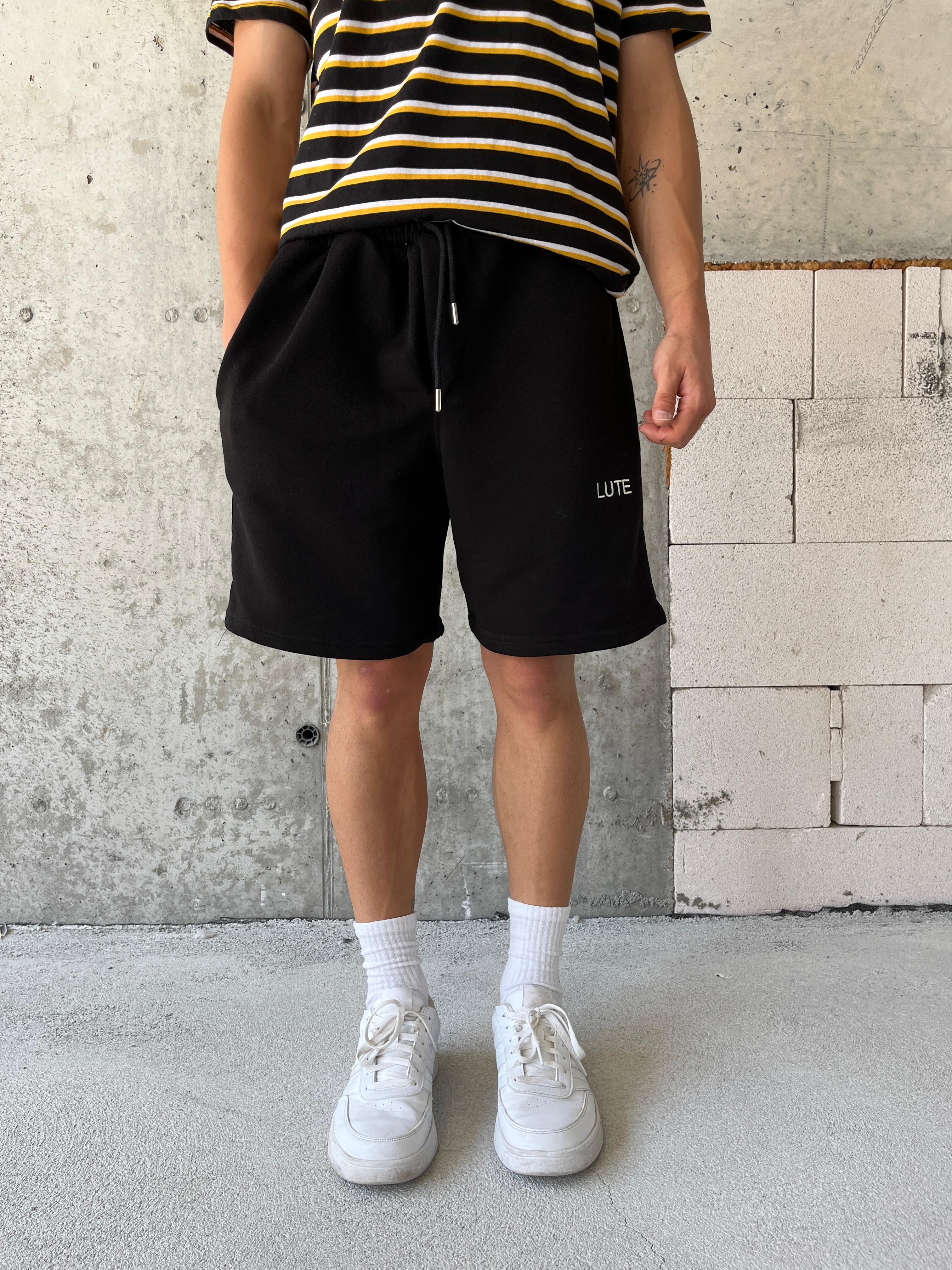LUTE Pemium Nakış Detaylı Oversize Şort - Siyah