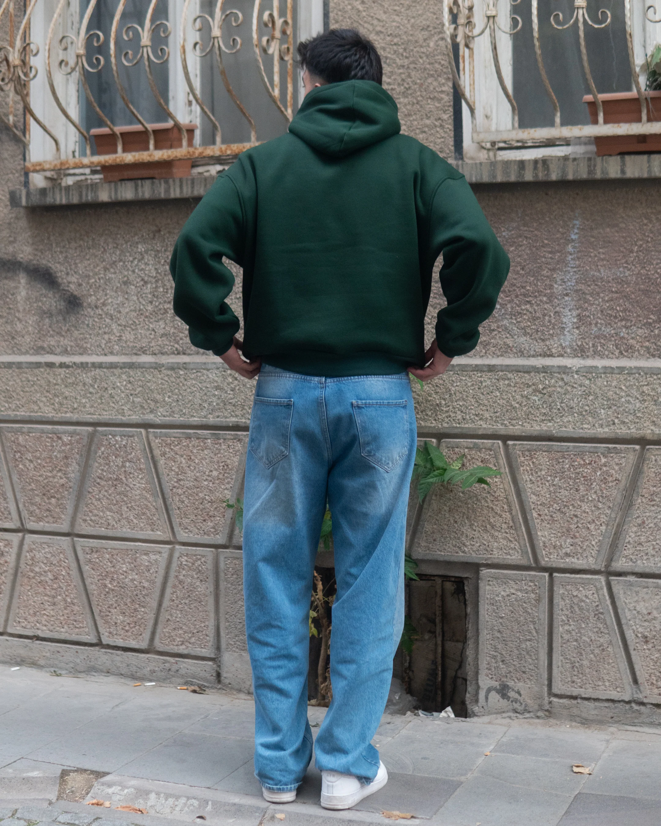 Basic Oversize Hoodie Koyu Yeşil