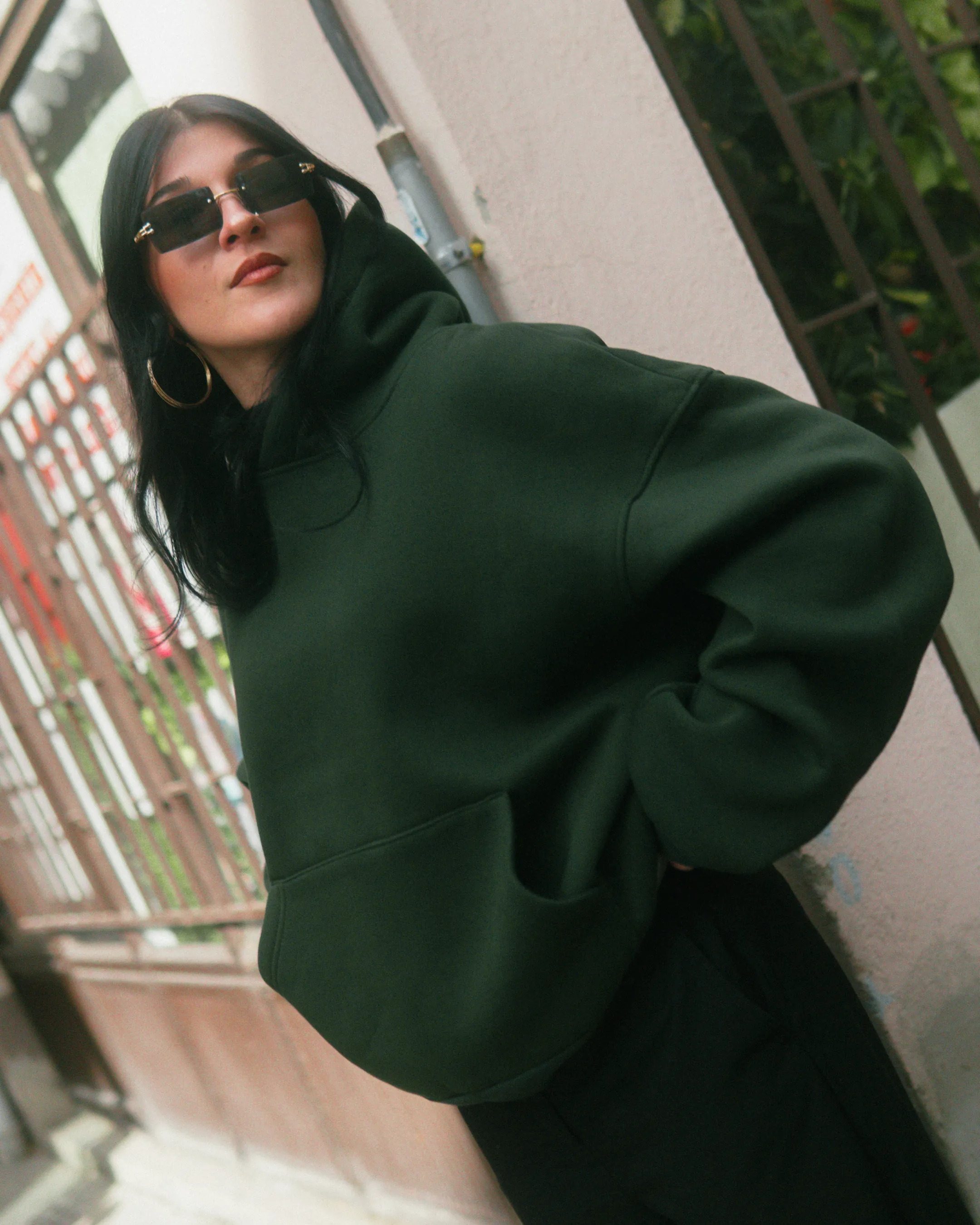 Basic Oversize Hoodie Koyu Yeşil