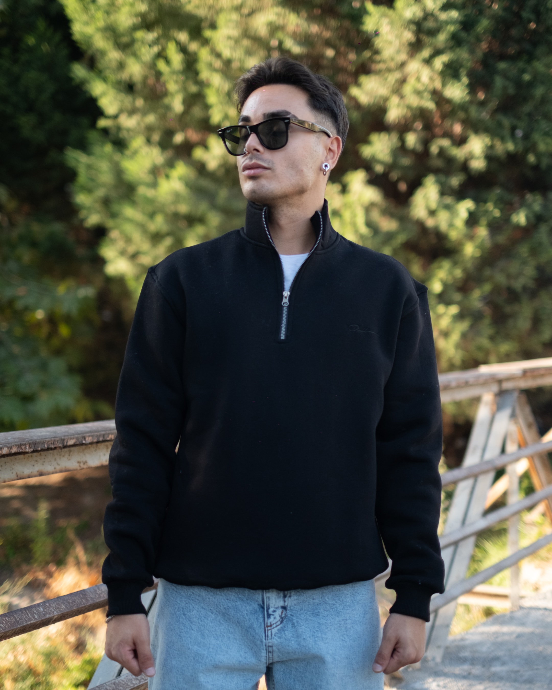 Half Zip Oversize Sweatshirt- Siyah