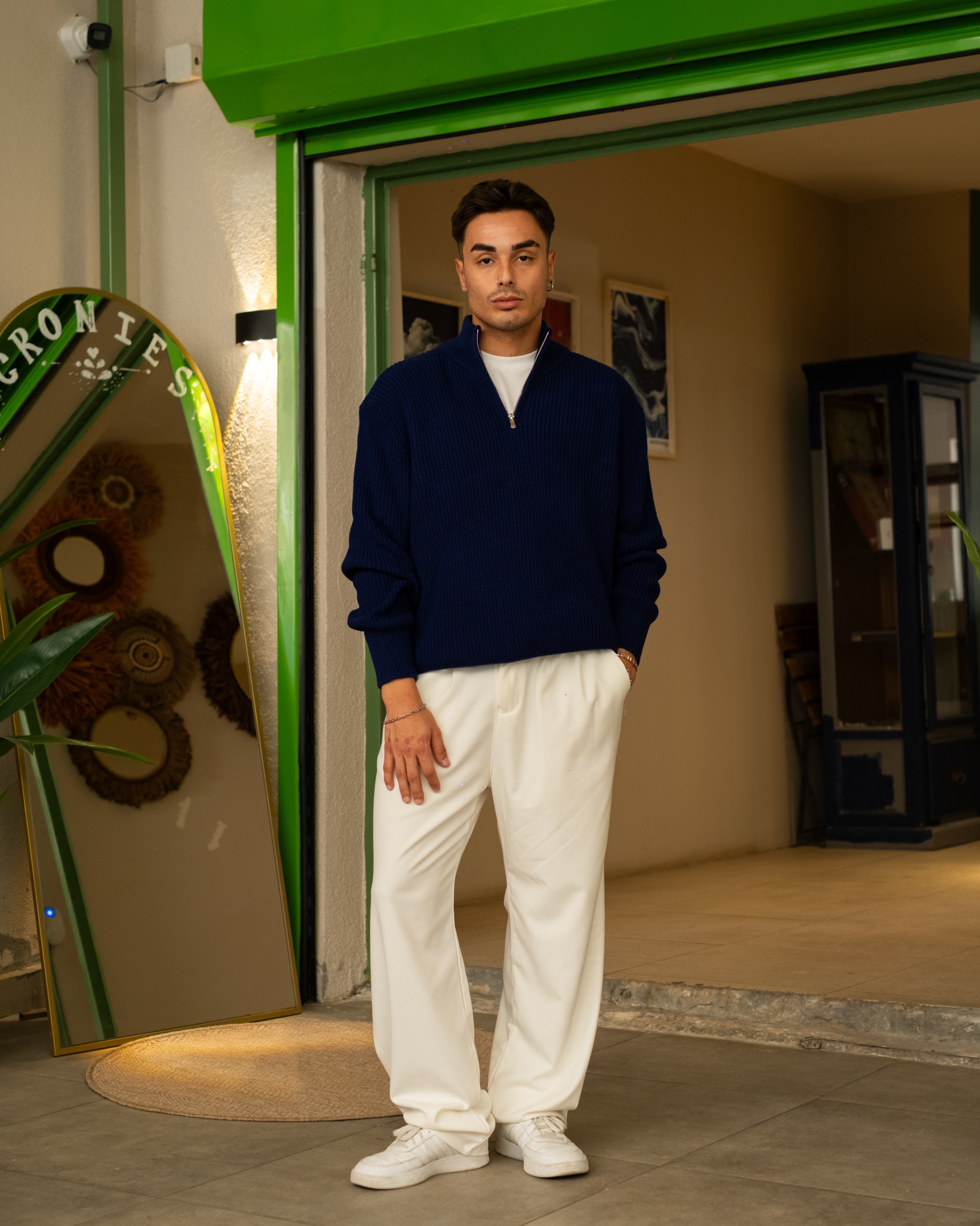 İndigo Half Zip Oversize Triko 