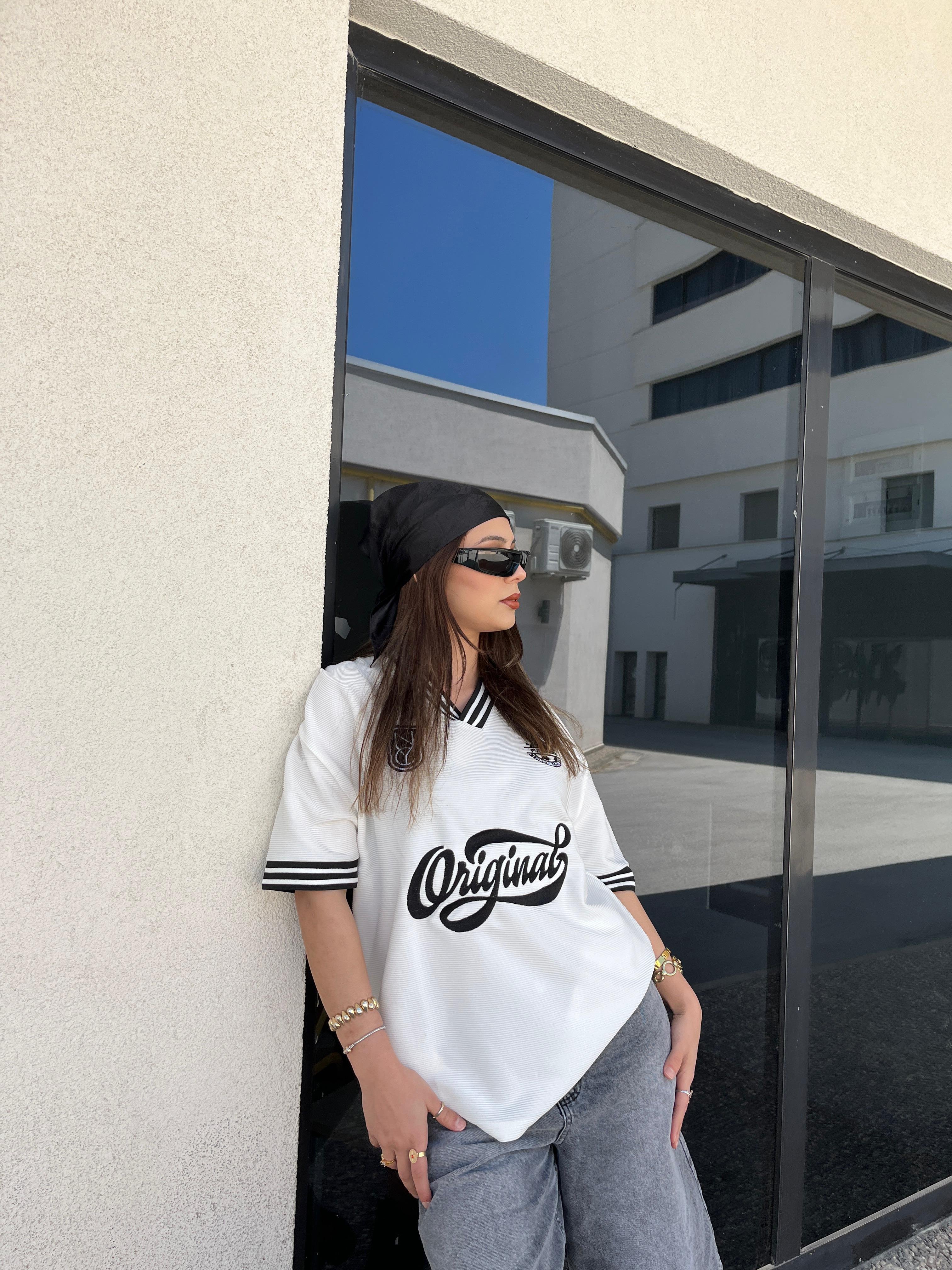 Printed Premium Oversize Jersey - Beyaz
