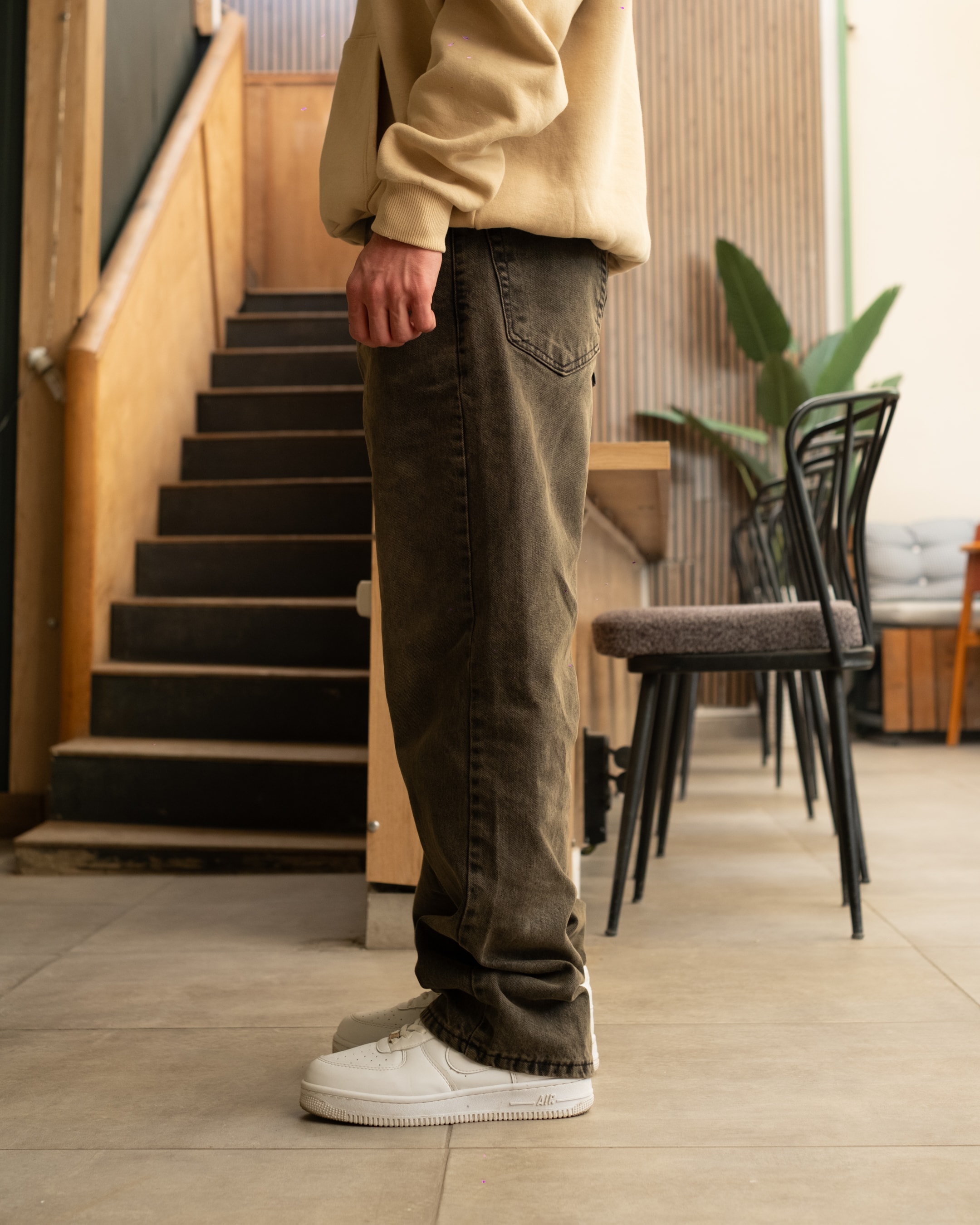 Brown Washed Effect Baggy Jeans