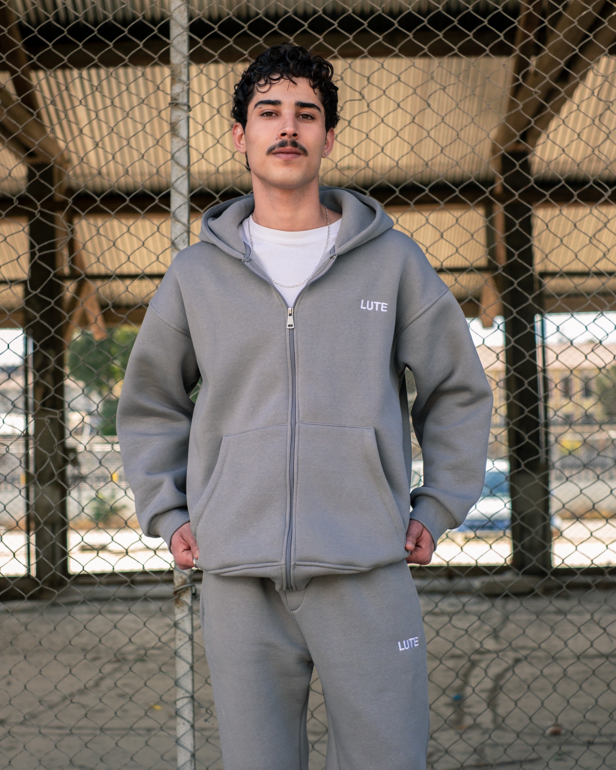 LUTE Premium Oversize Zip Hoodie-Duman Gri