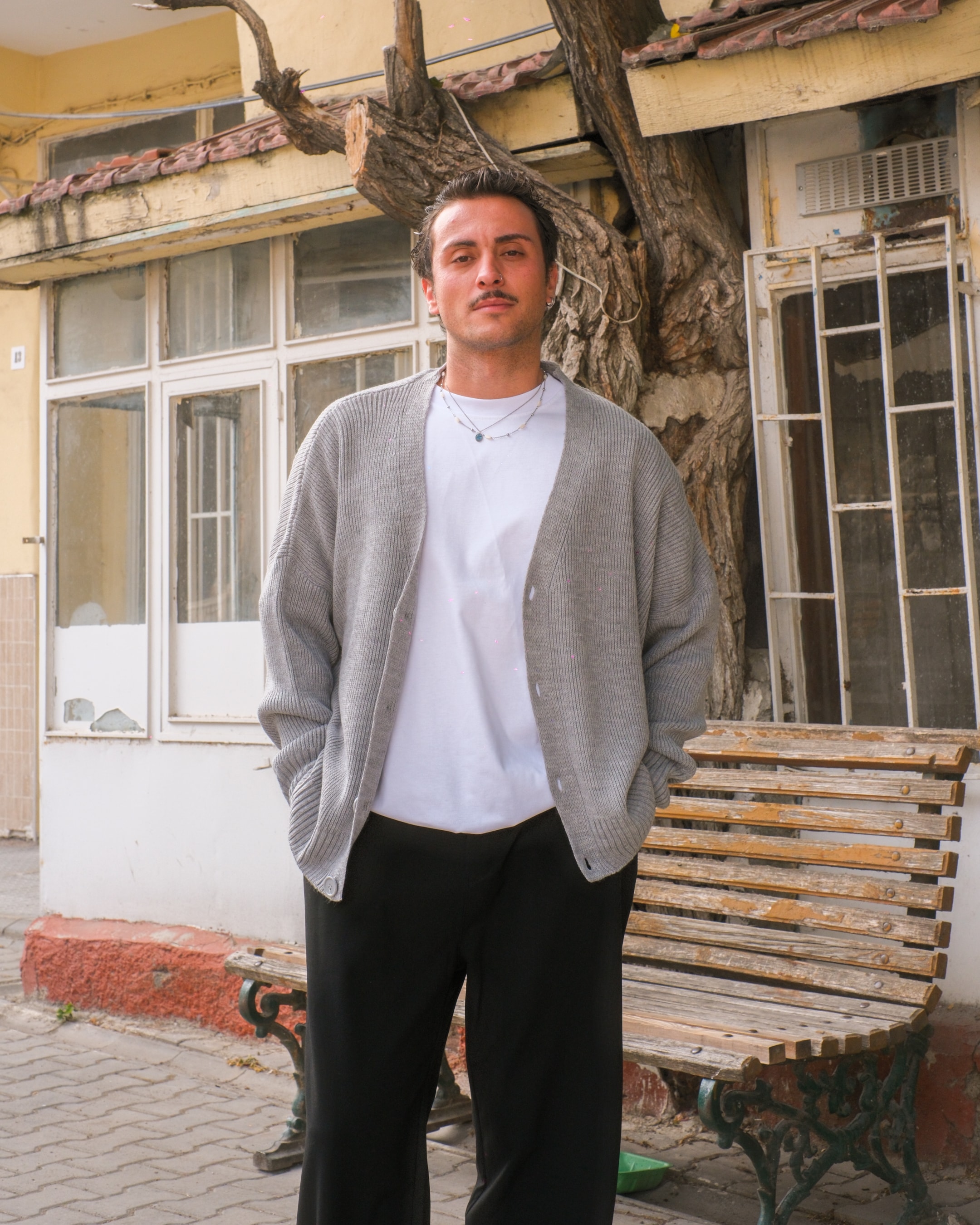 Düğme Detay Oversize Triko Hırka