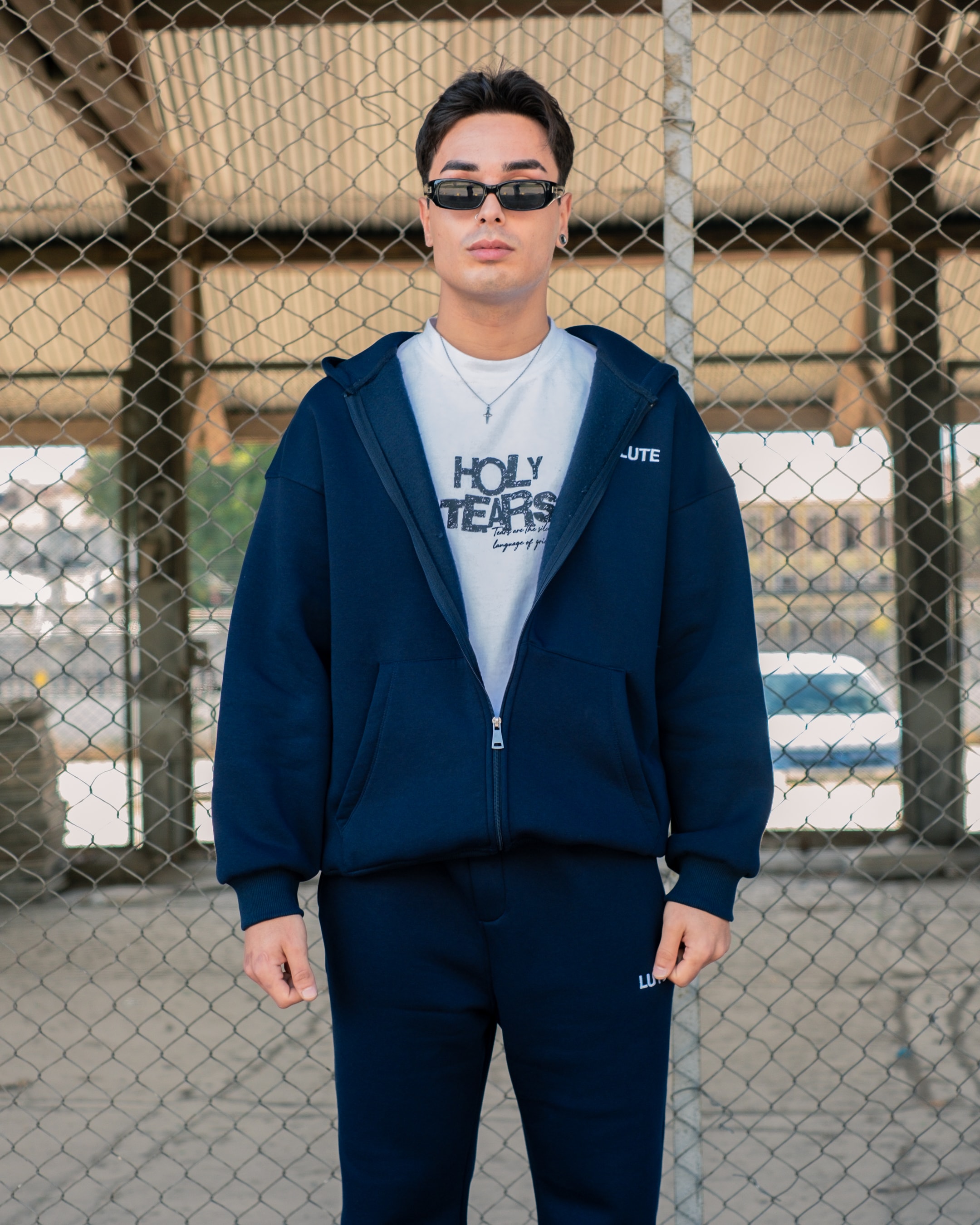 LUTE Lacivert Premium Oversize Zip Hoodie
