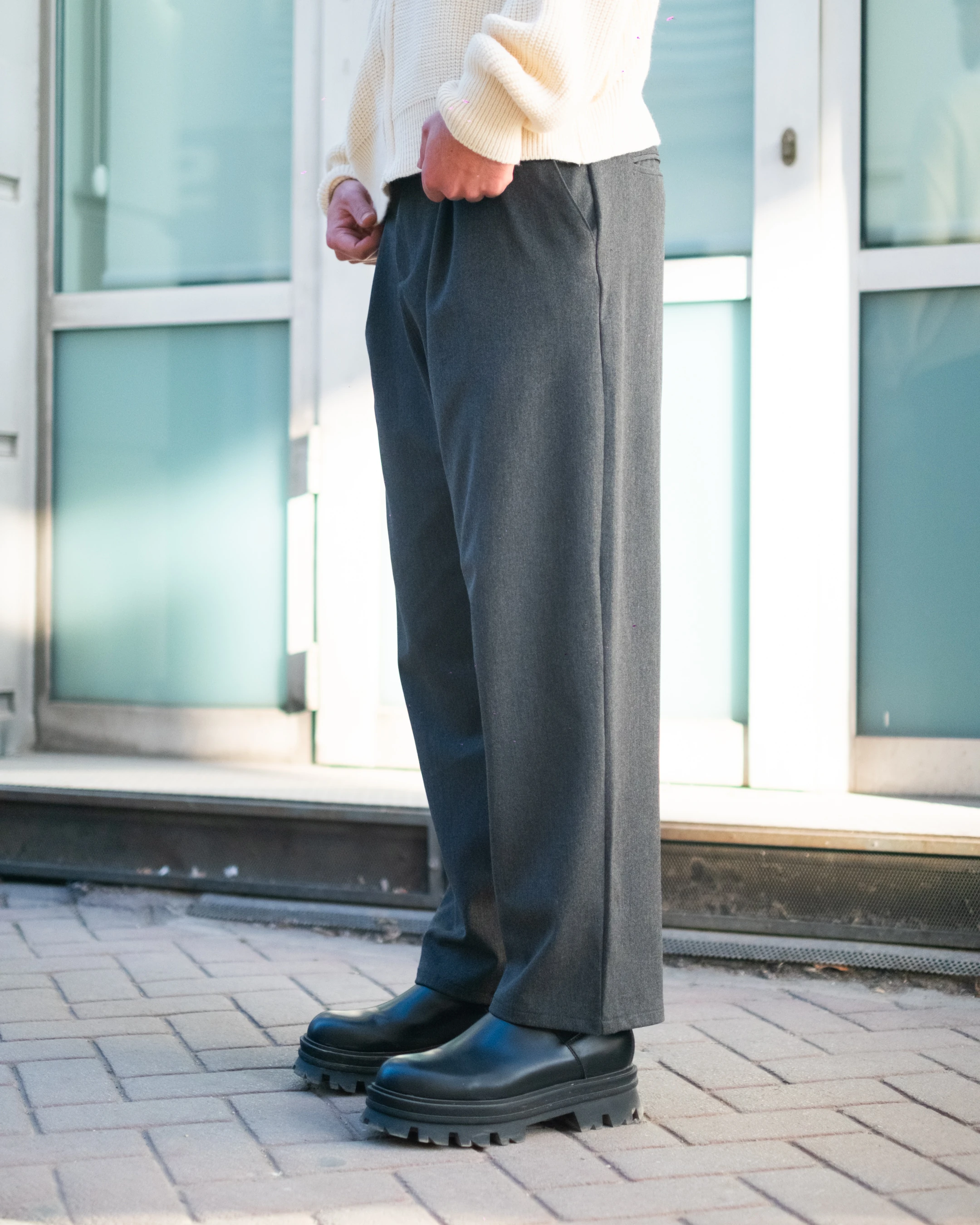 Koyu Gri Baggy Kumaş Pantolon Kışlık